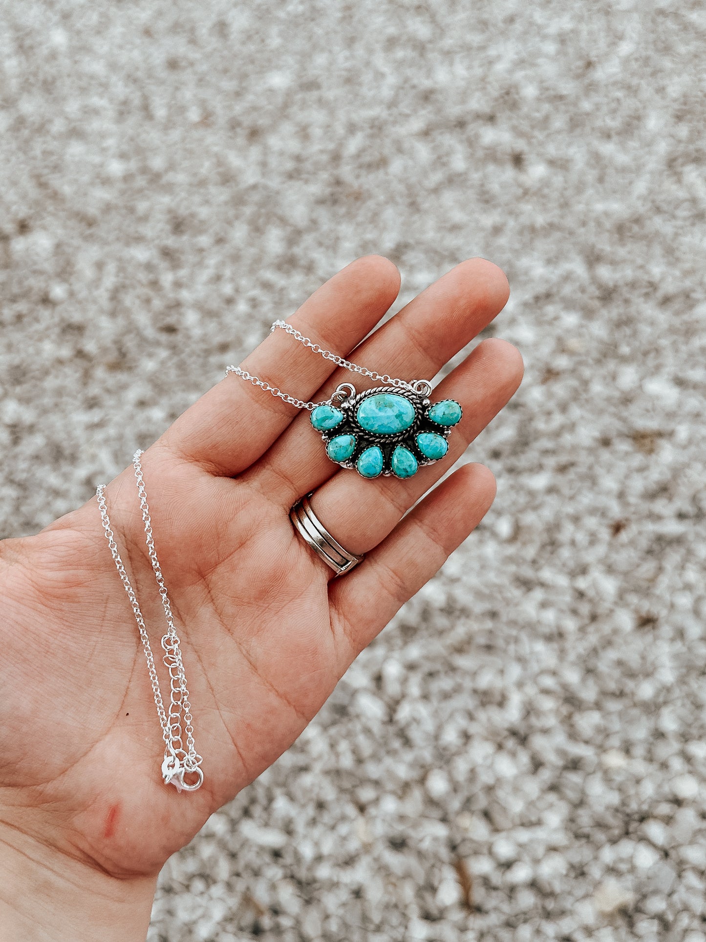 Sterling Turquoise Half Cluster Necklace