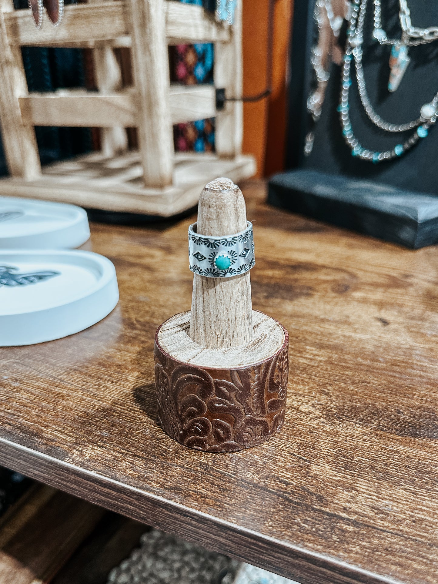Embossed Wooden Ring Holder