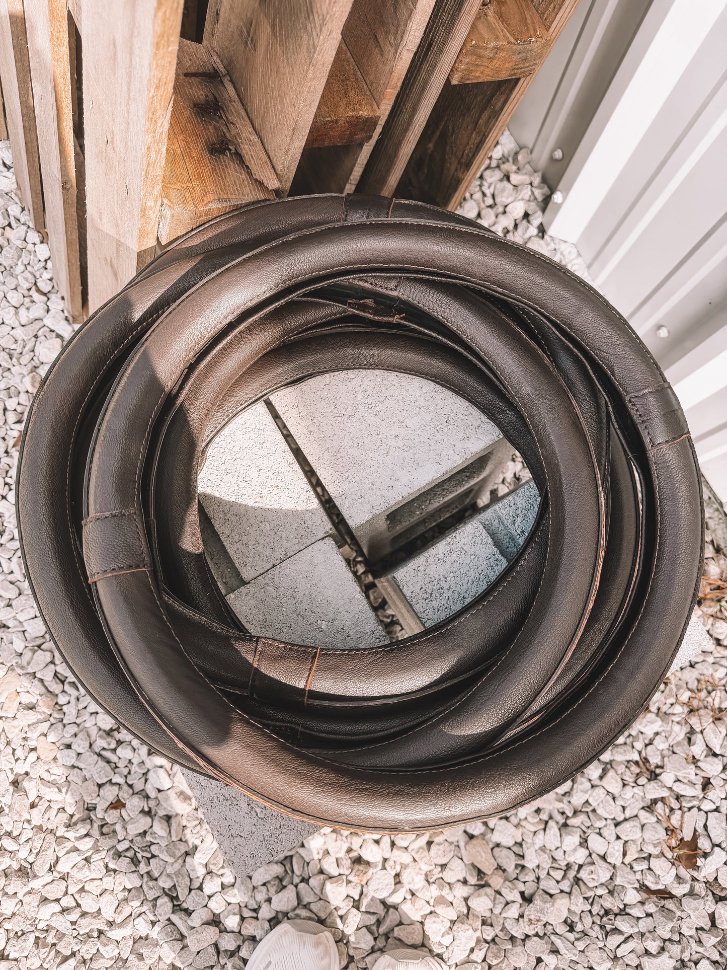 Tooled Leather Steering Wheel Cover in Brown 15 inch