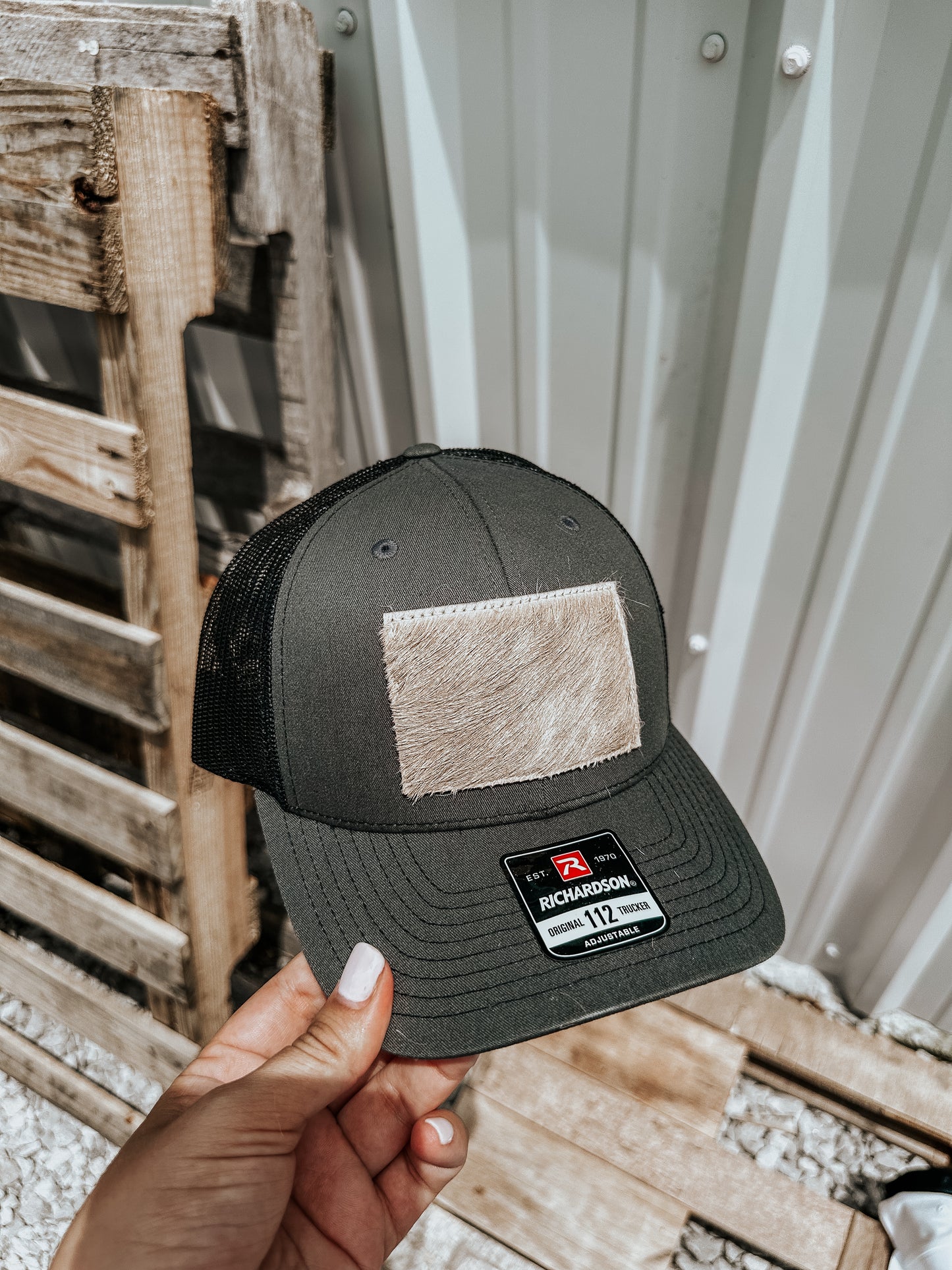 Cowhide Richardson Hat Charcoal/Black ~ Rectangle PREORDER