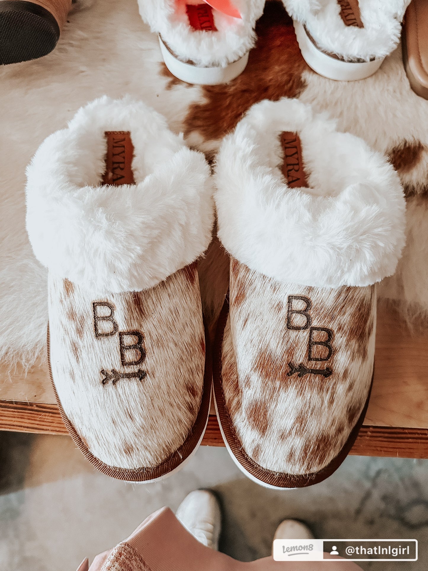 Brown Cowhide Slippers