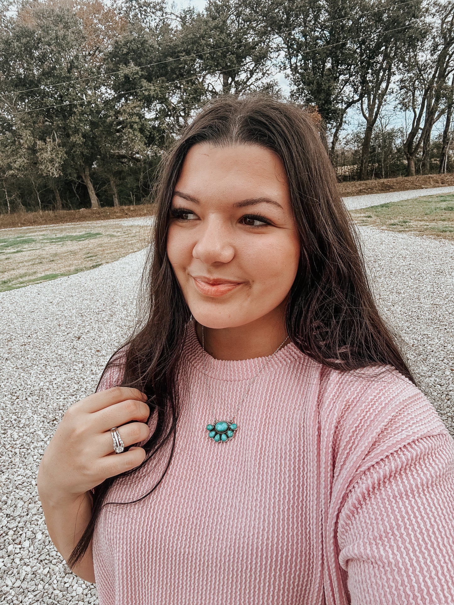 Sterling Turquoise Half Cluster Necklace