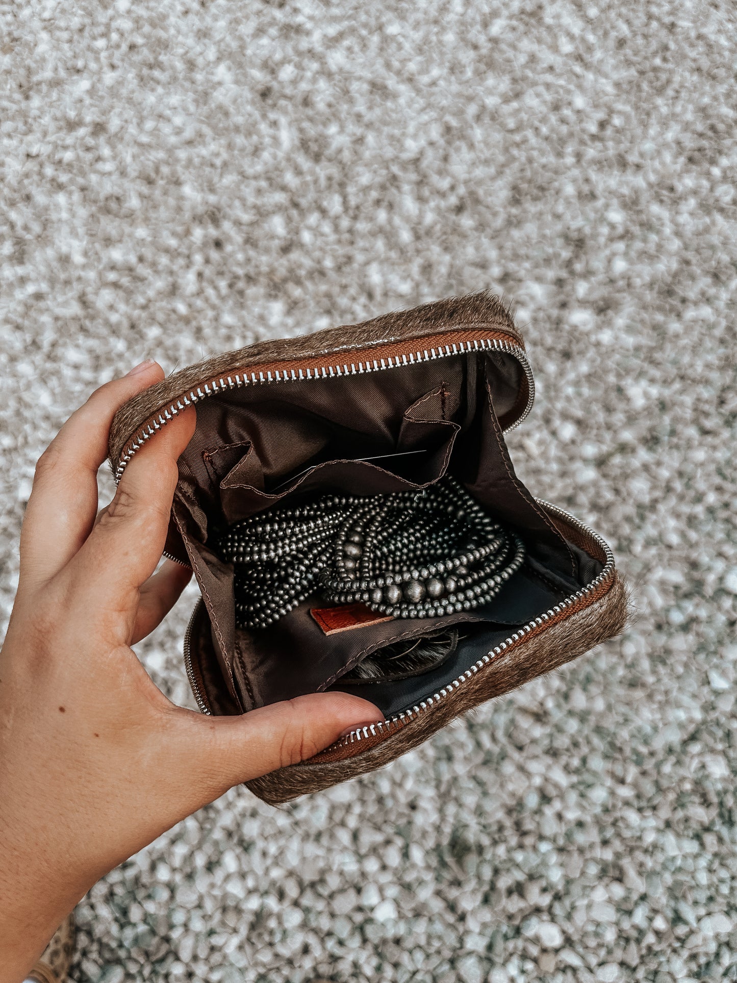 Cowhide Zipper Pouch Bag