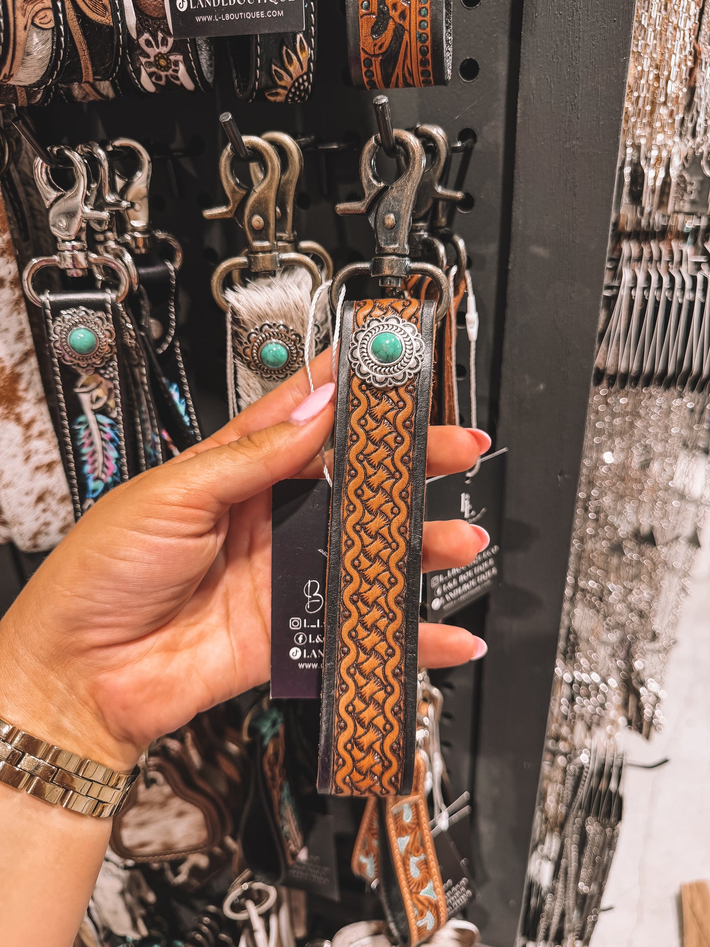 Tooled & Turquoise Wristlet Keychain