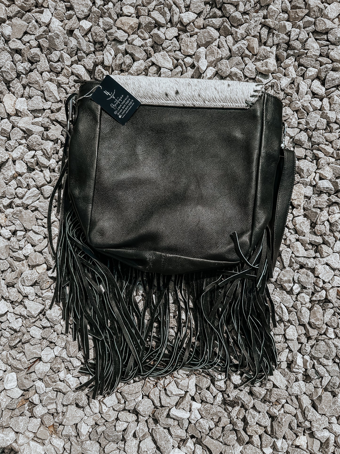 Chesapeak Cowhide Fringe Crossbody in Black