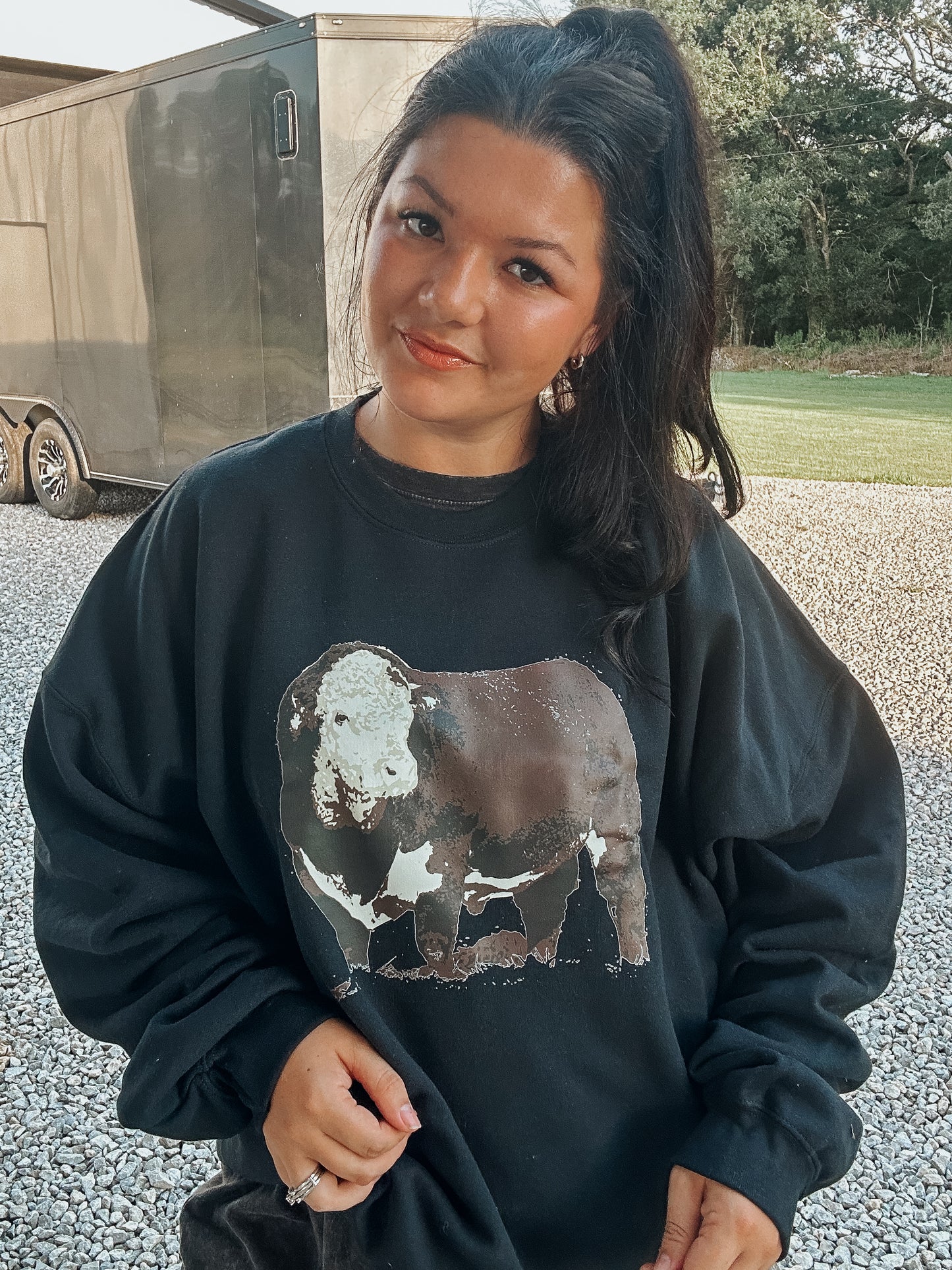 Brown Cow Crewneck in Black
