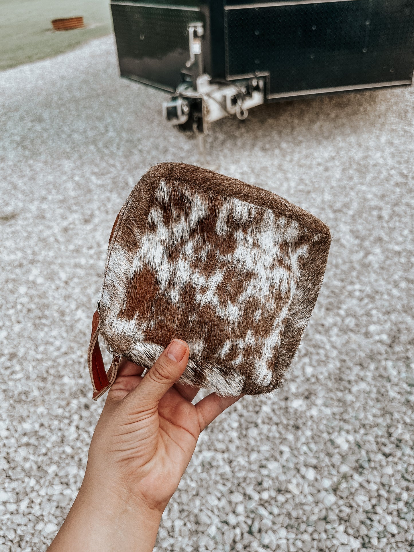 Cowhide Zipper Pouch Bag