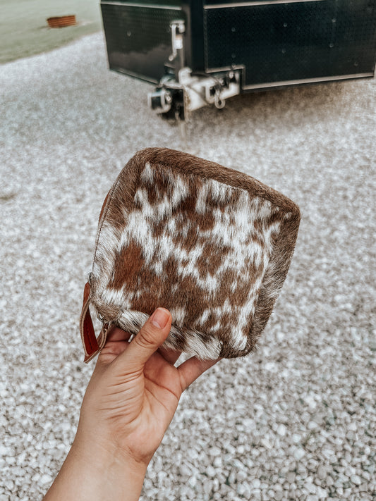 Cowhide Zipper Pouch Bag