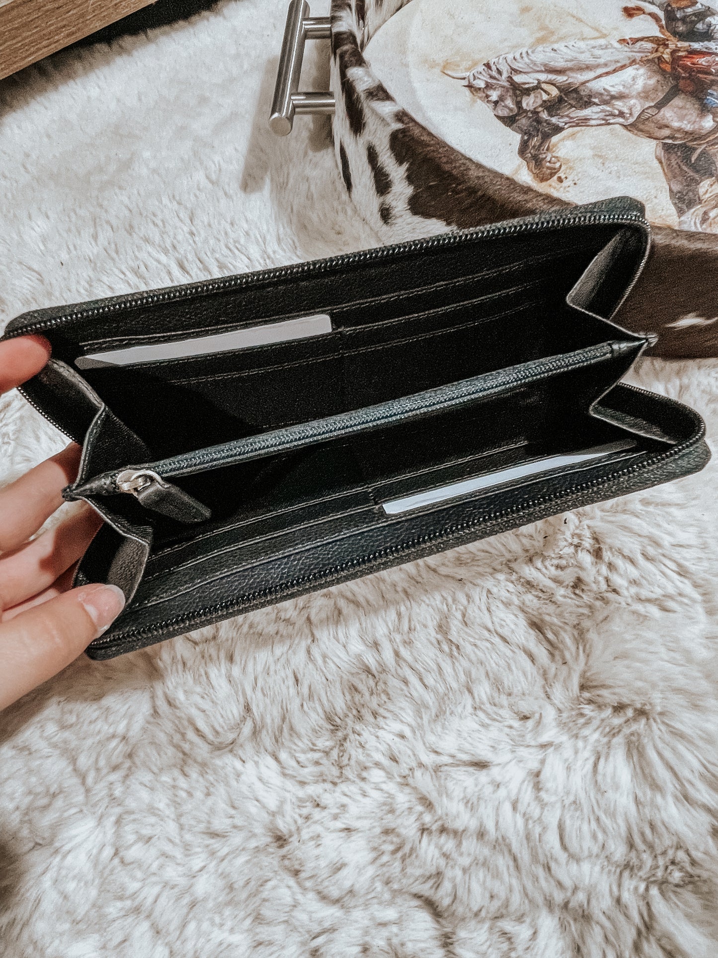 Embossed Floral Leather Zip Wallet