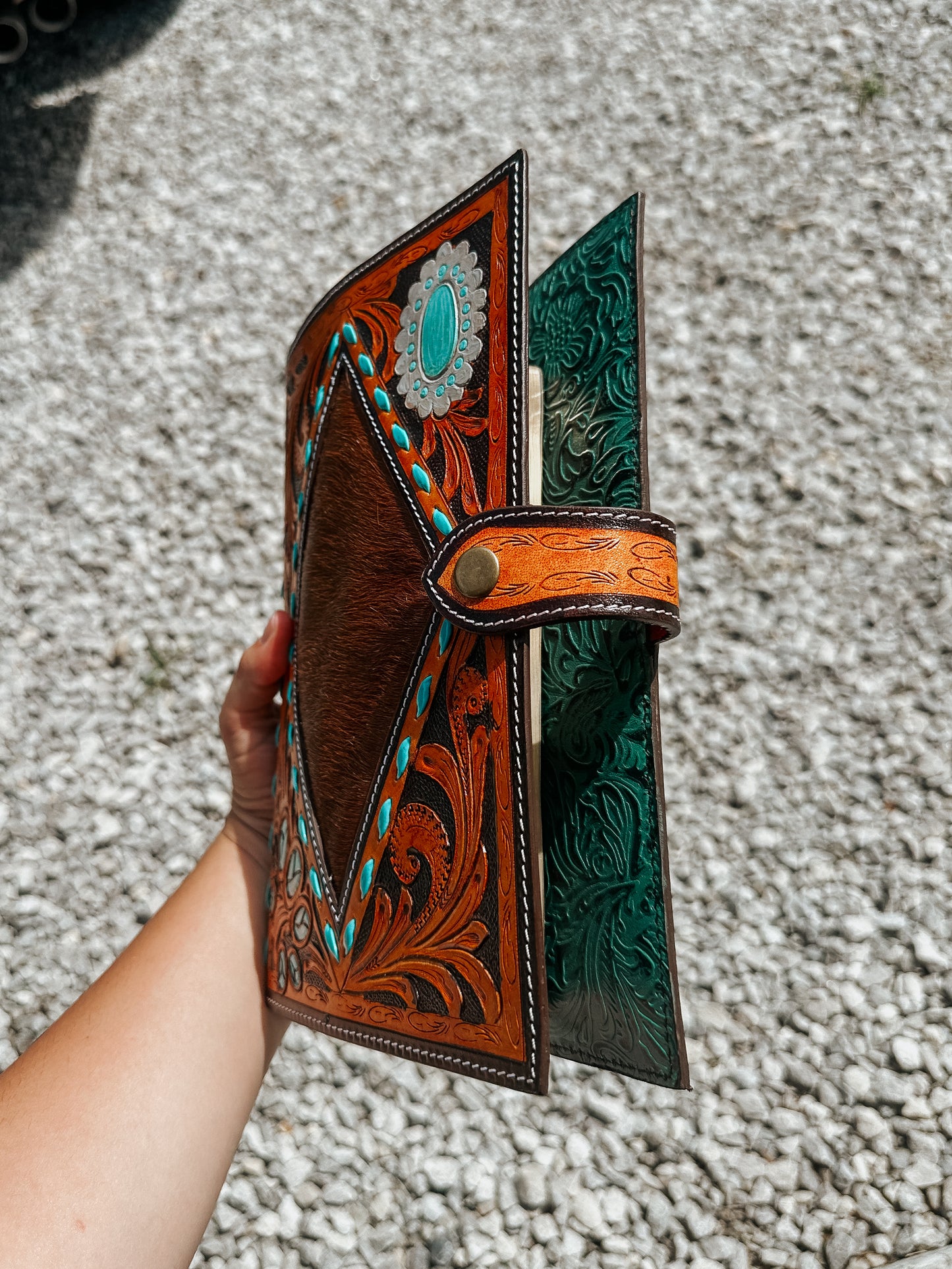 Turquoise Tooled Leather Bible Cover