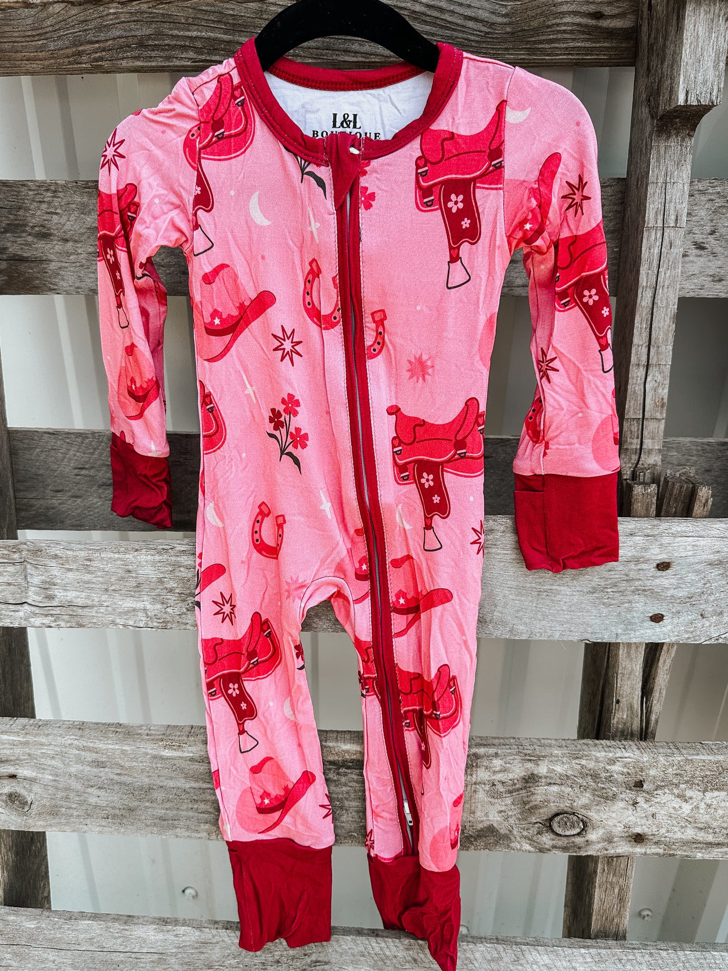 Pink Saddle Up Bamboo Onesie