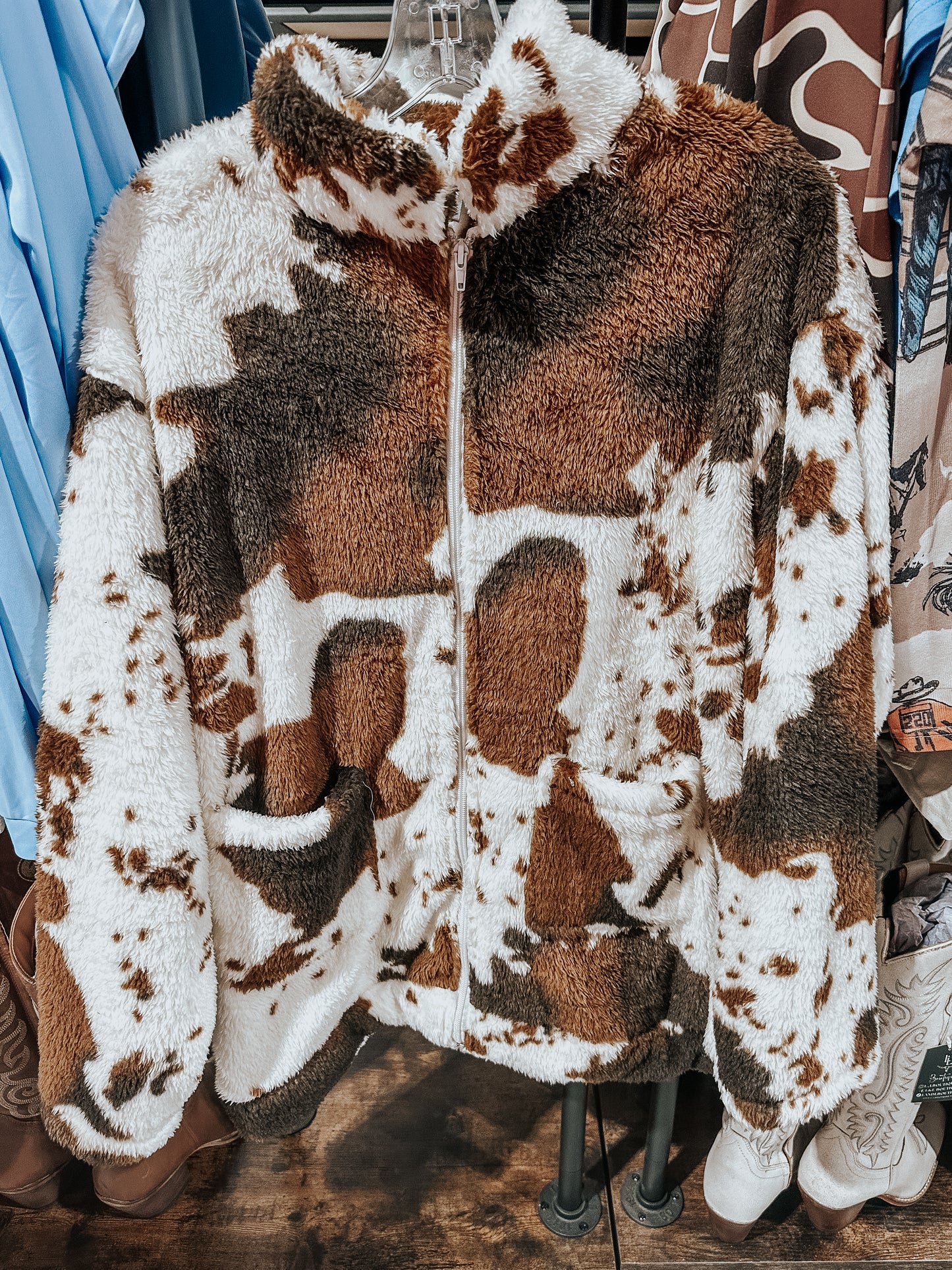 Cow Print Sherpa Jacket