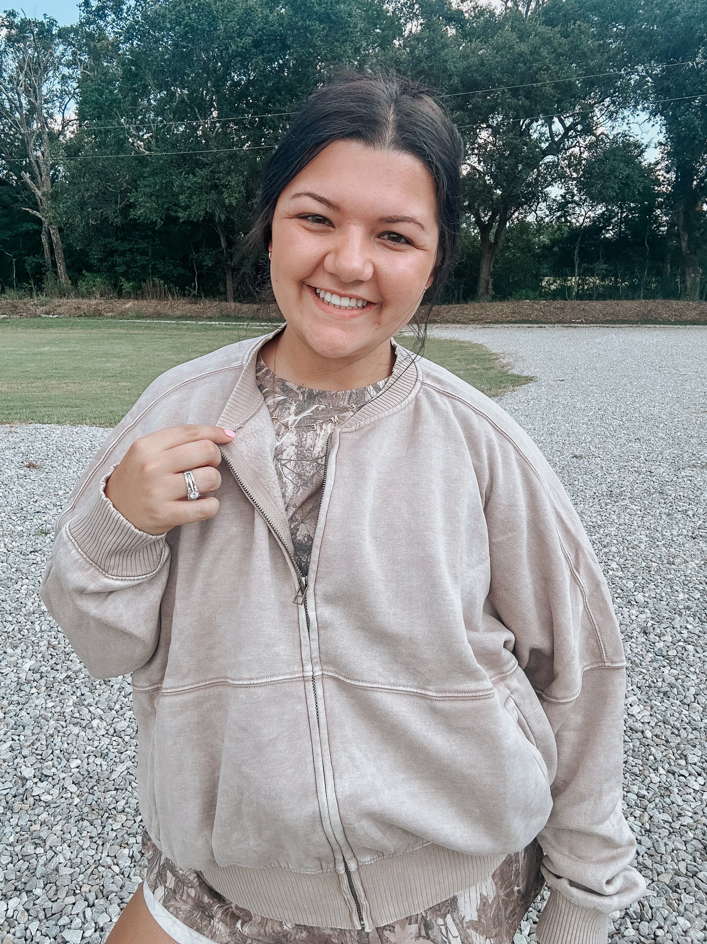 Oversized Zip Up Jacket in Ash Mocha