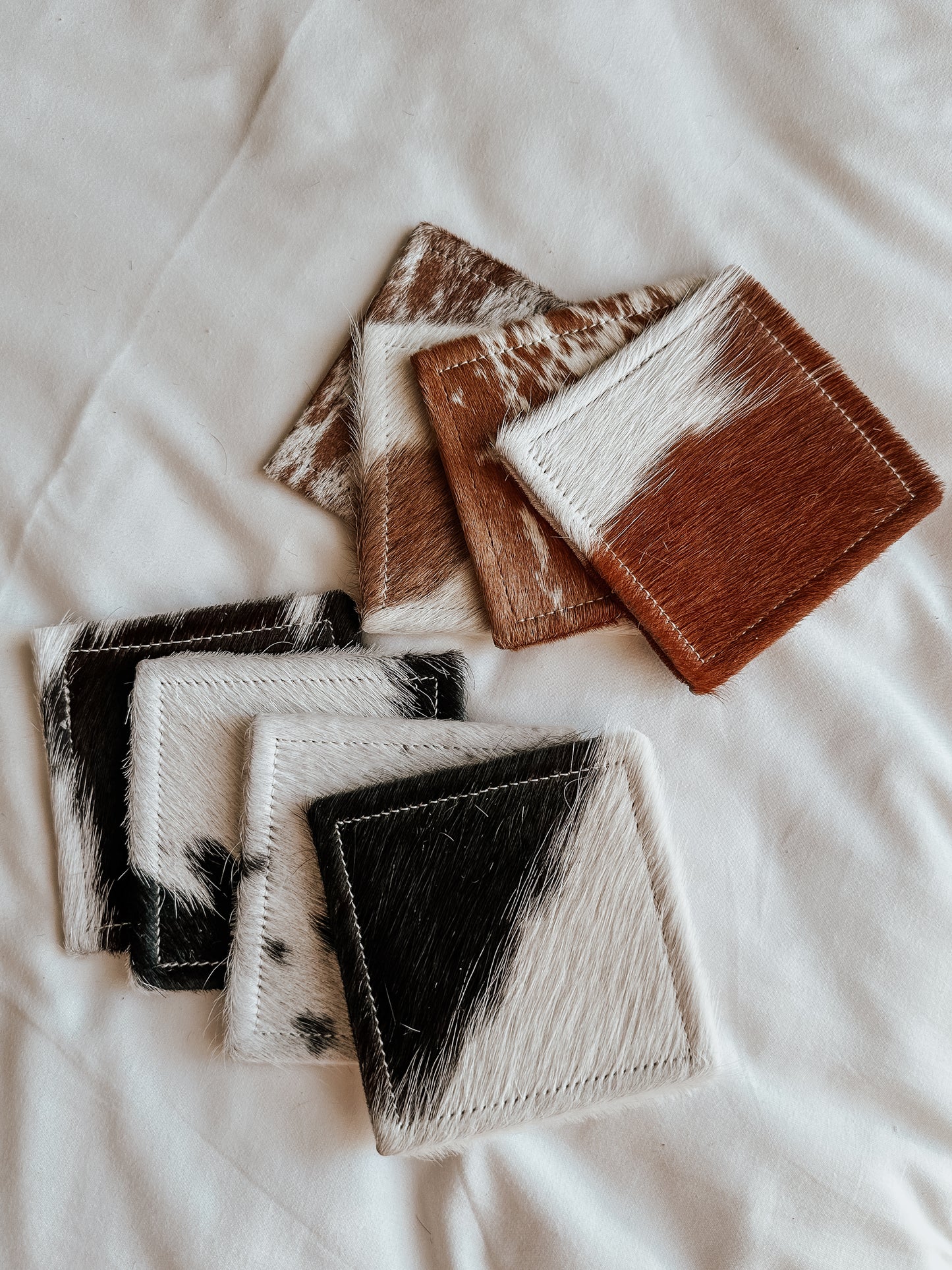 Square Cowhide Coasters in Black