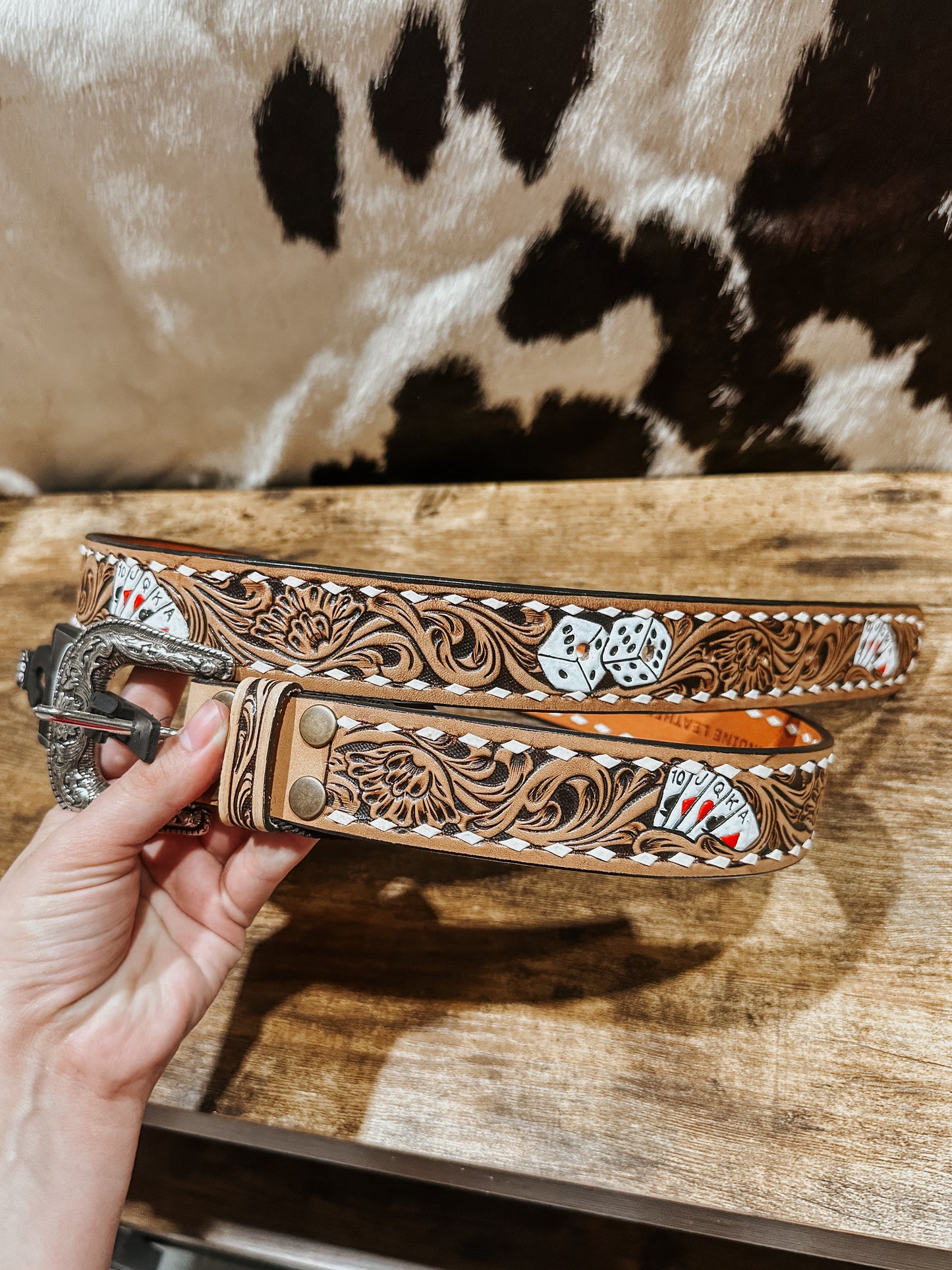 Aces Tooled Leather Belt