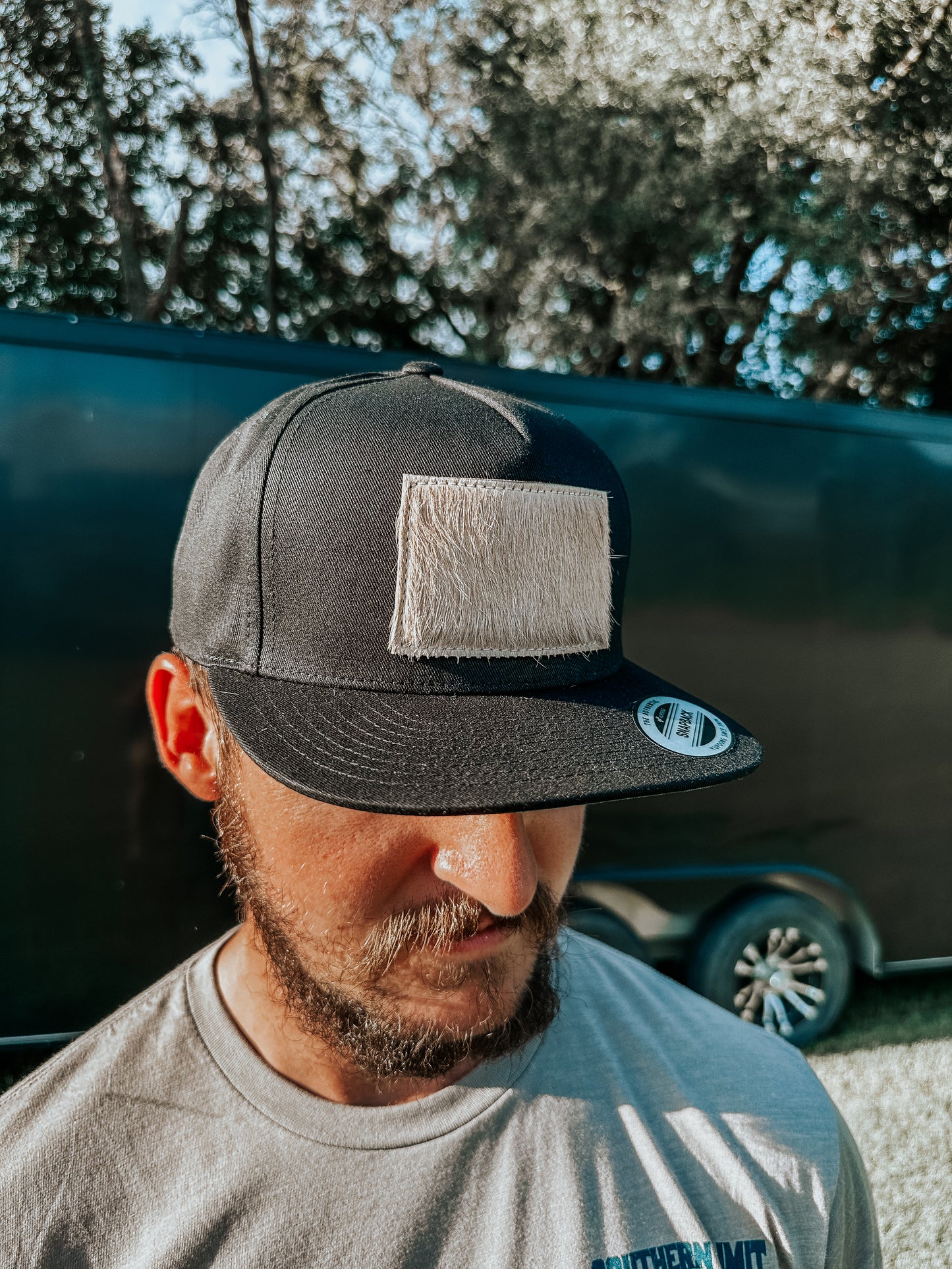 Cowhide Flat Bill Hat Black PREORDER