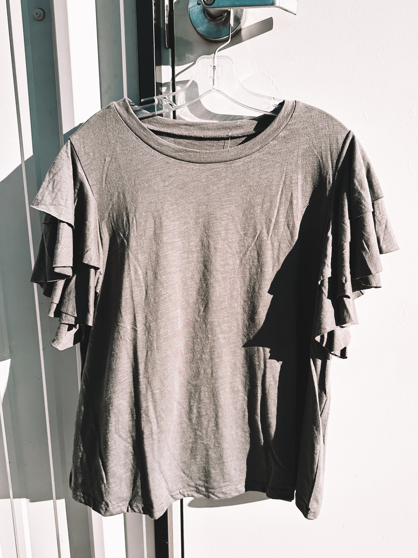 Gray Ruffle Sleeve Tee - Plus Size