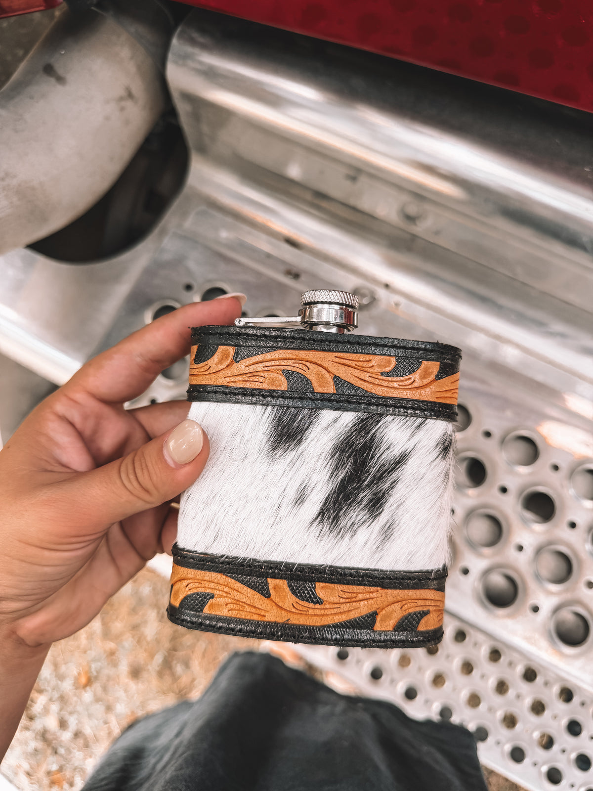 Tooled Leather & Cowhide Flask