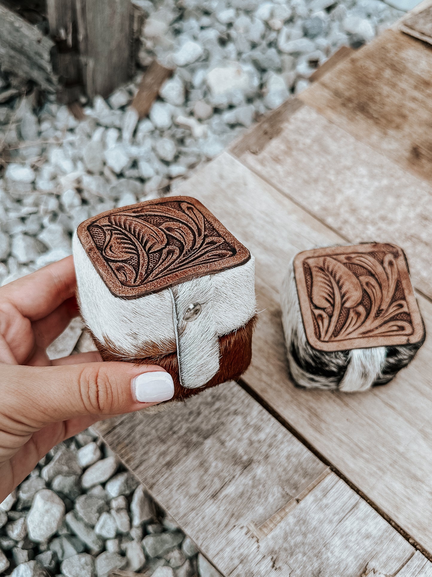 Tooled Leather Cowhide Ring Box