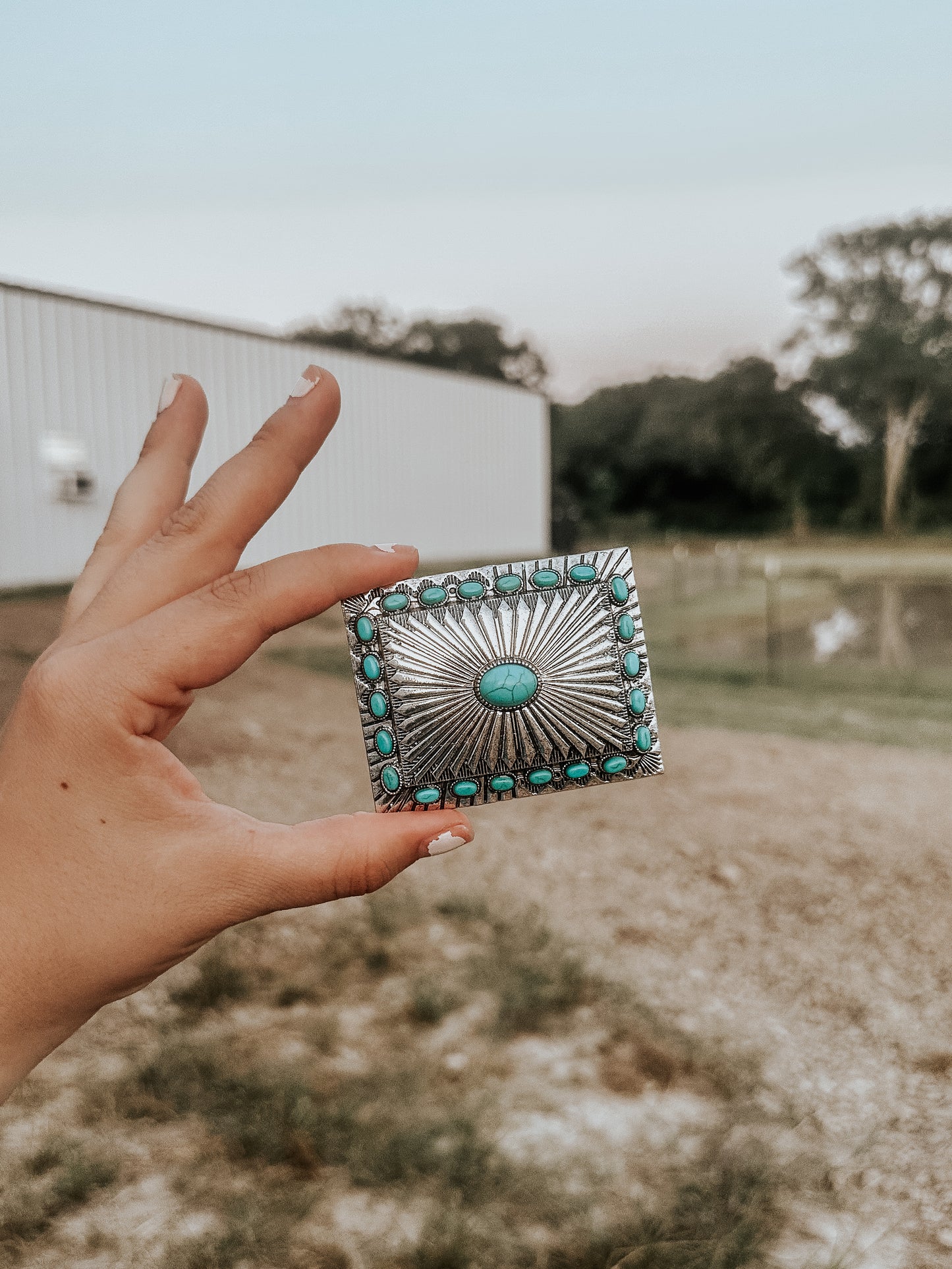 Turquoise Squared Concho Belt Buckle