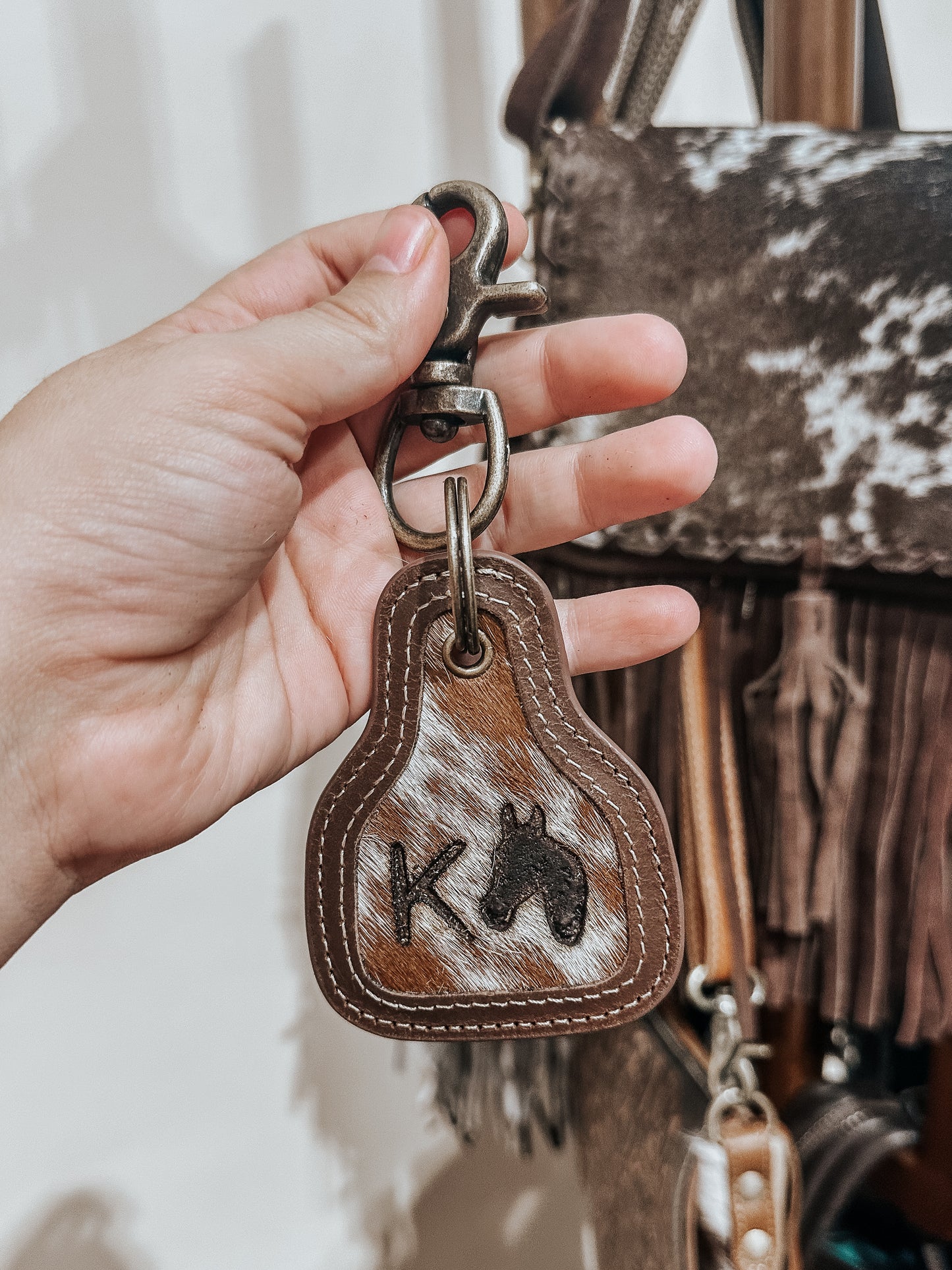 Brook Cowhide Leather Cowtag Keychain