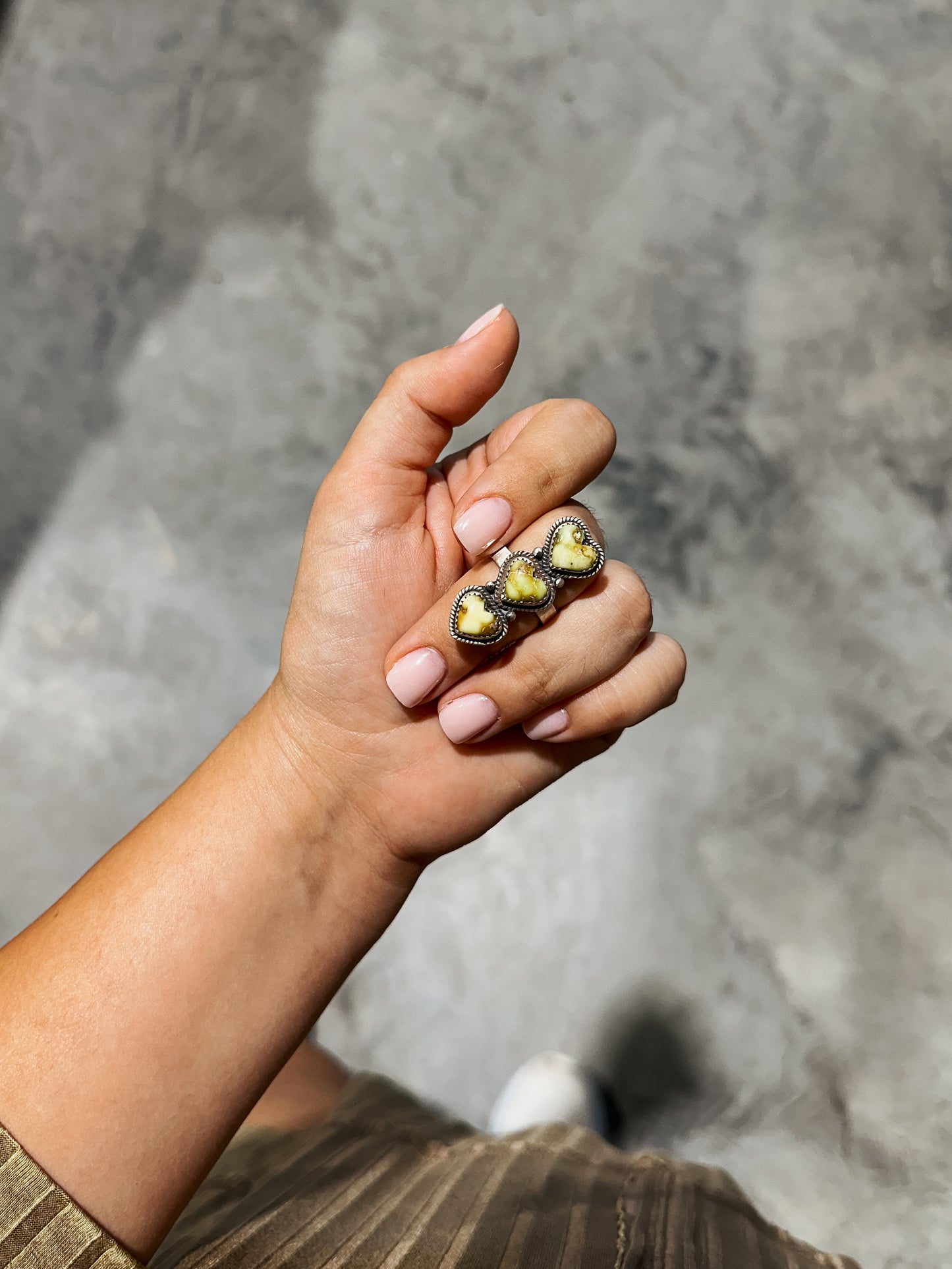 Adjustable 3 Heart Stone Green Genuine Ring
