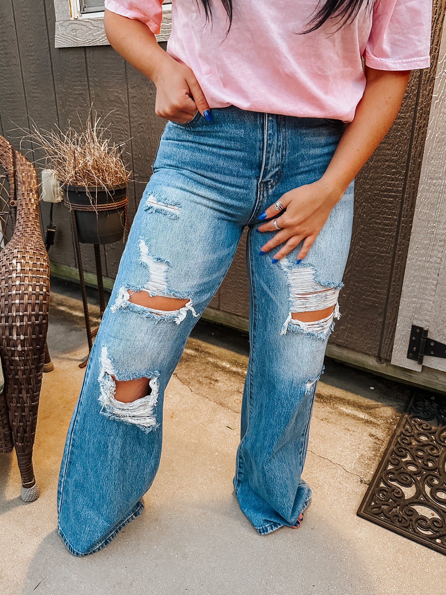 Vibrant Distressed Wide Leg Jeans