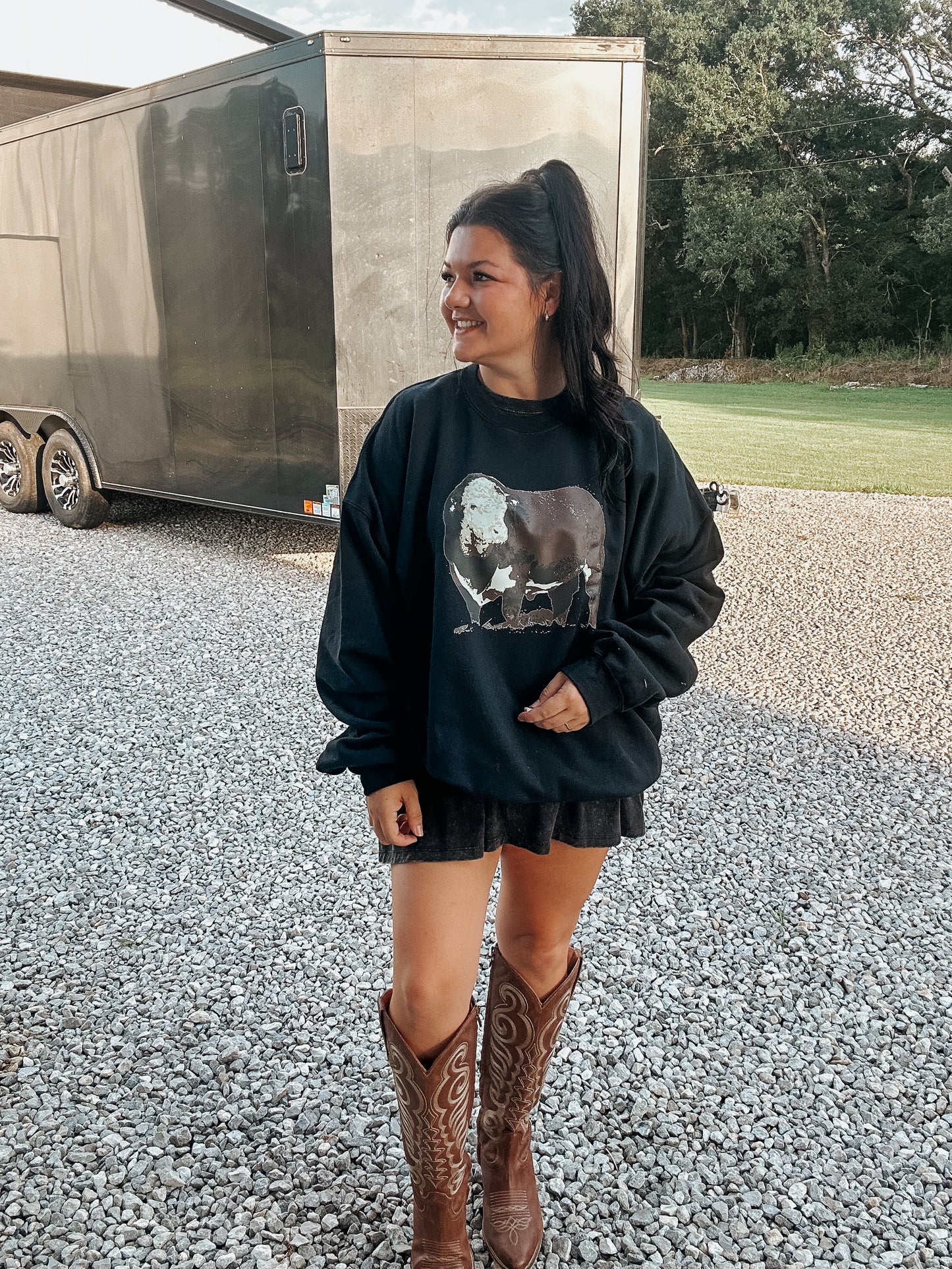 Brown Cow Crewneck in Black
