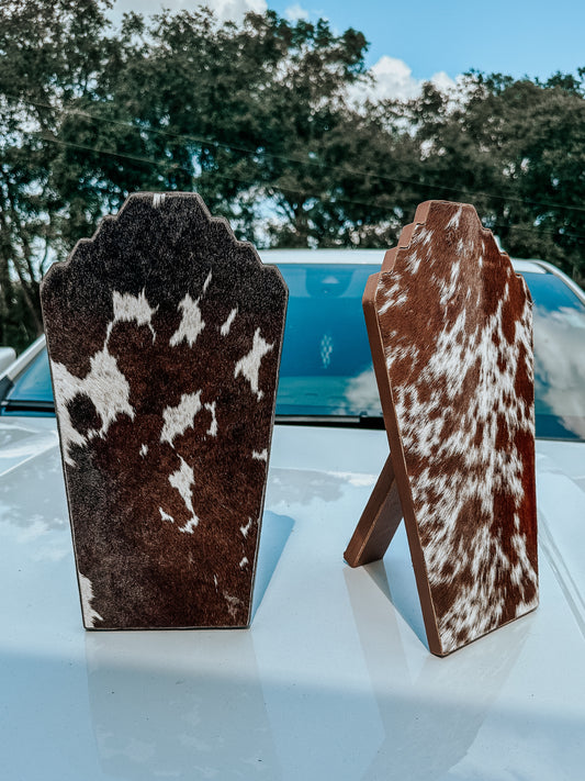 Wooden Cowhide Necklace Stand