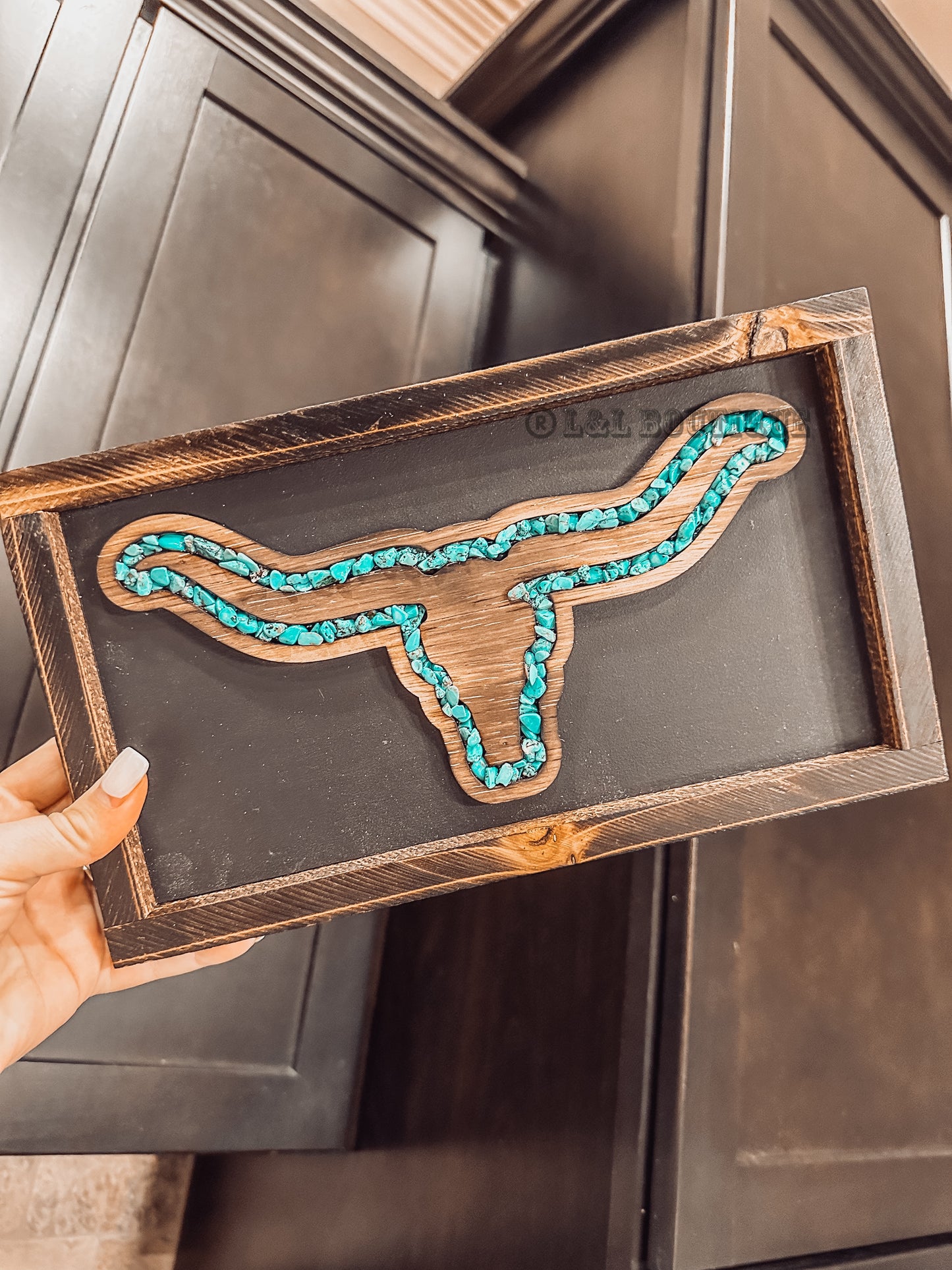 Turquoise Longhorn Wooden Decor