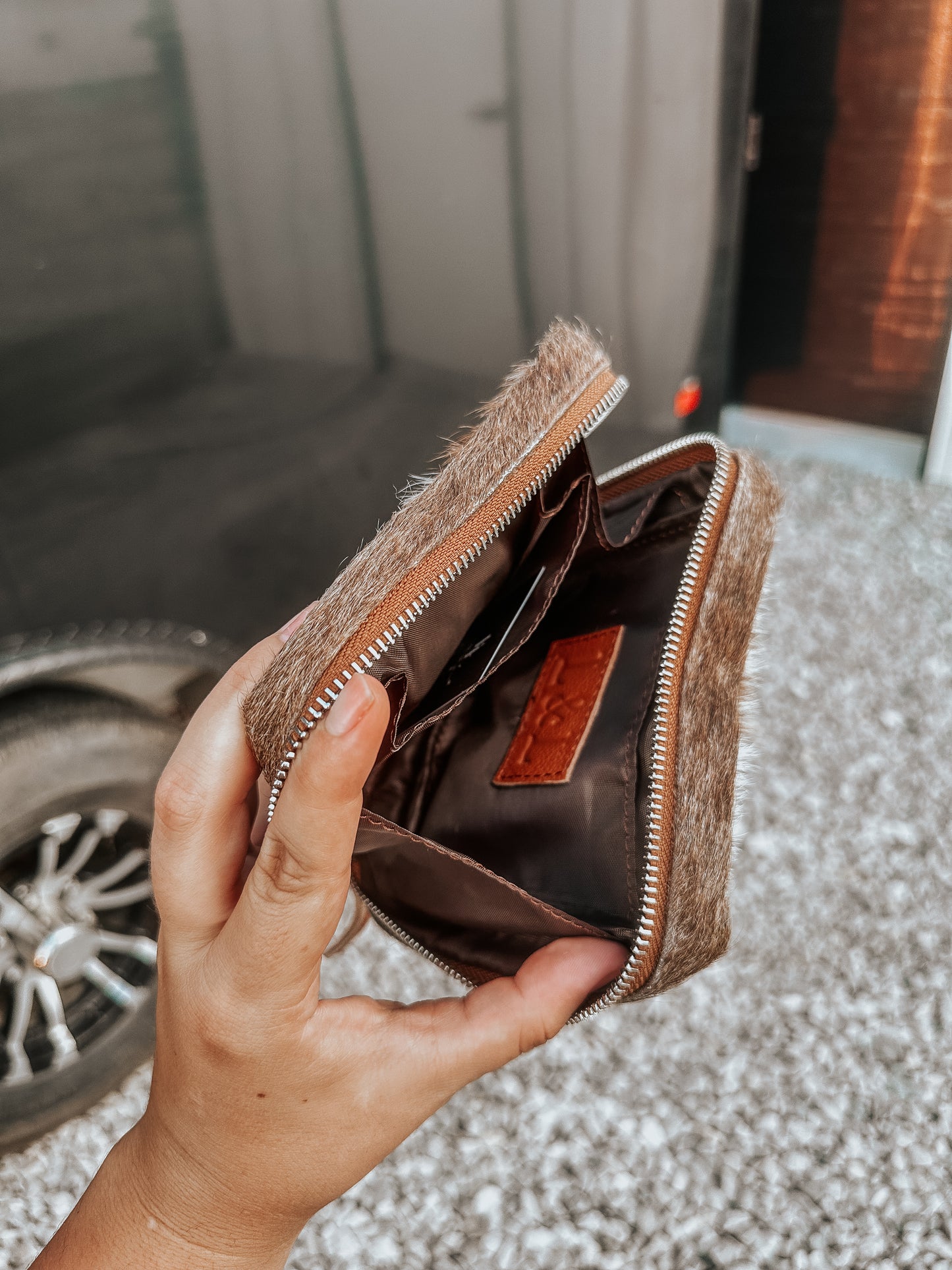 Cowhide Zipper Pouch Bag