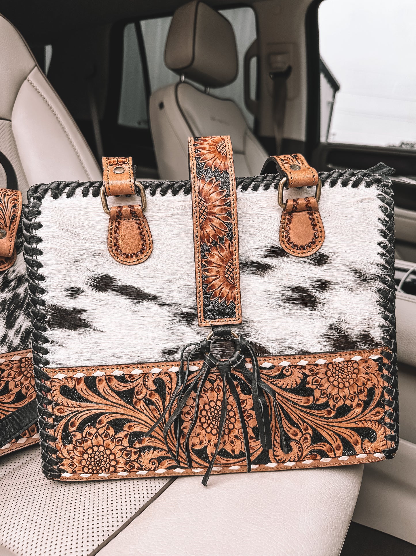 Revival Cowhide & Tooled Leather Tote Purse