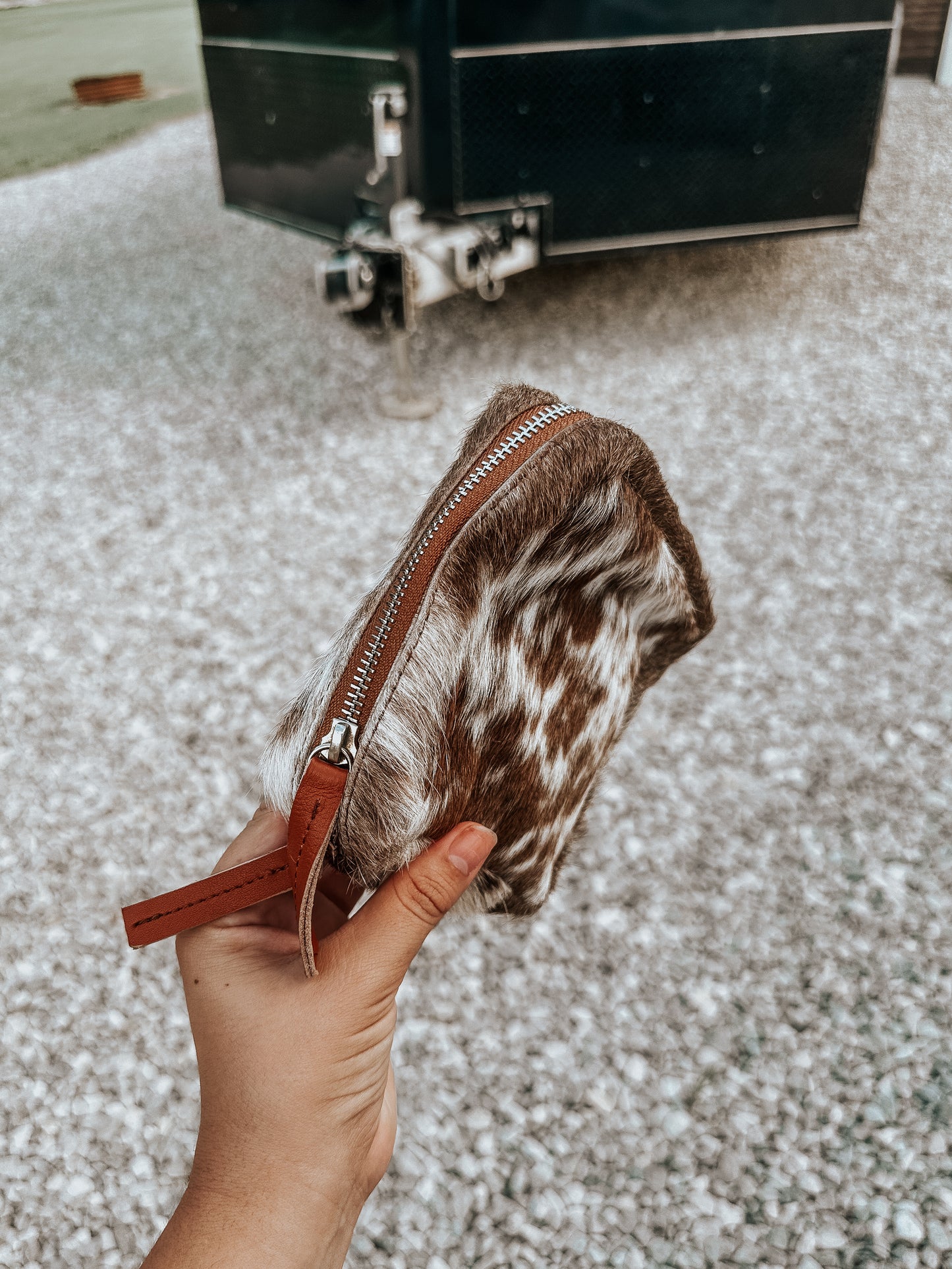Cowhide Zipper Pouch Bag