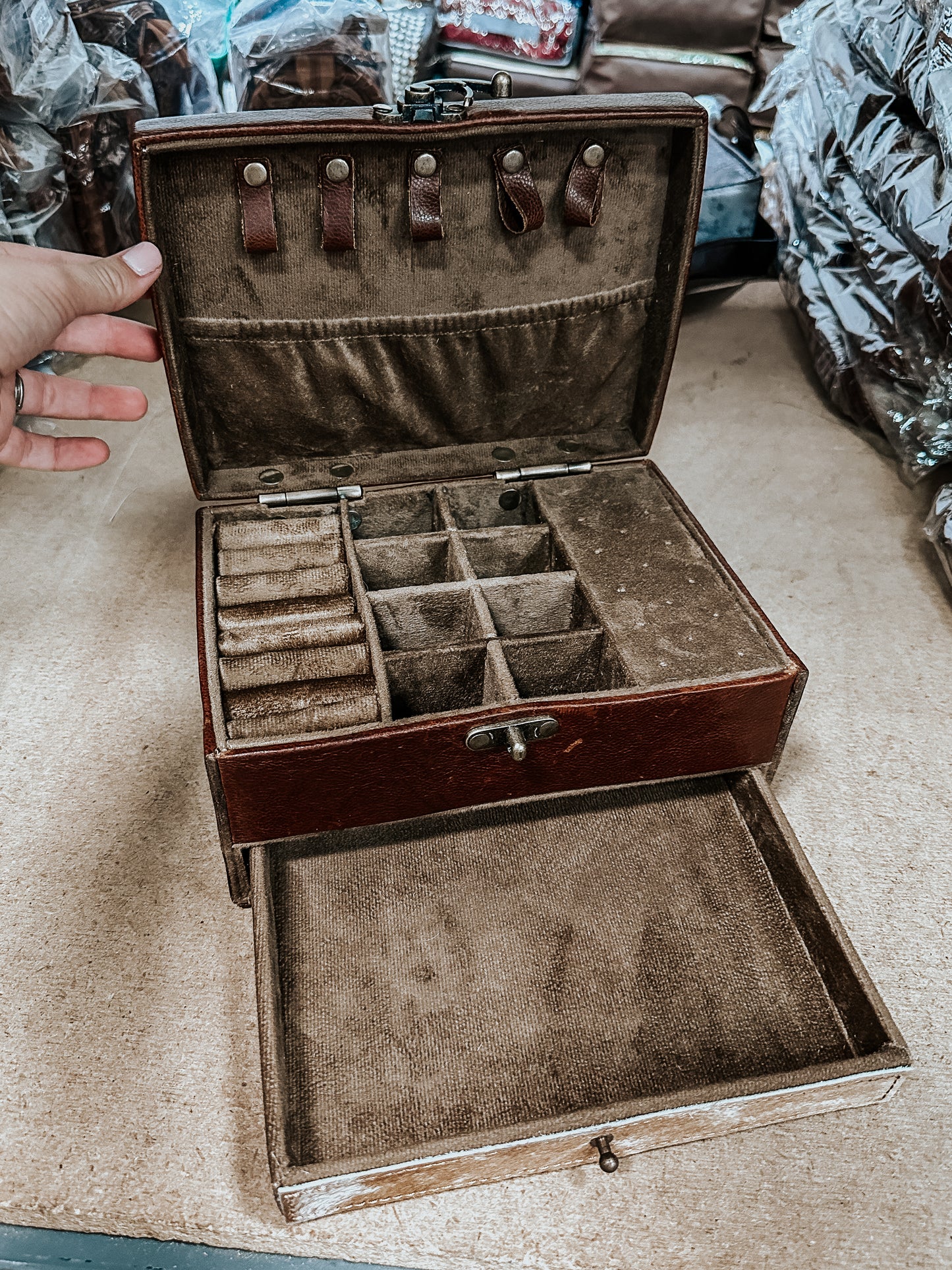 Cowhide Leather Jewelry Box with Drawers