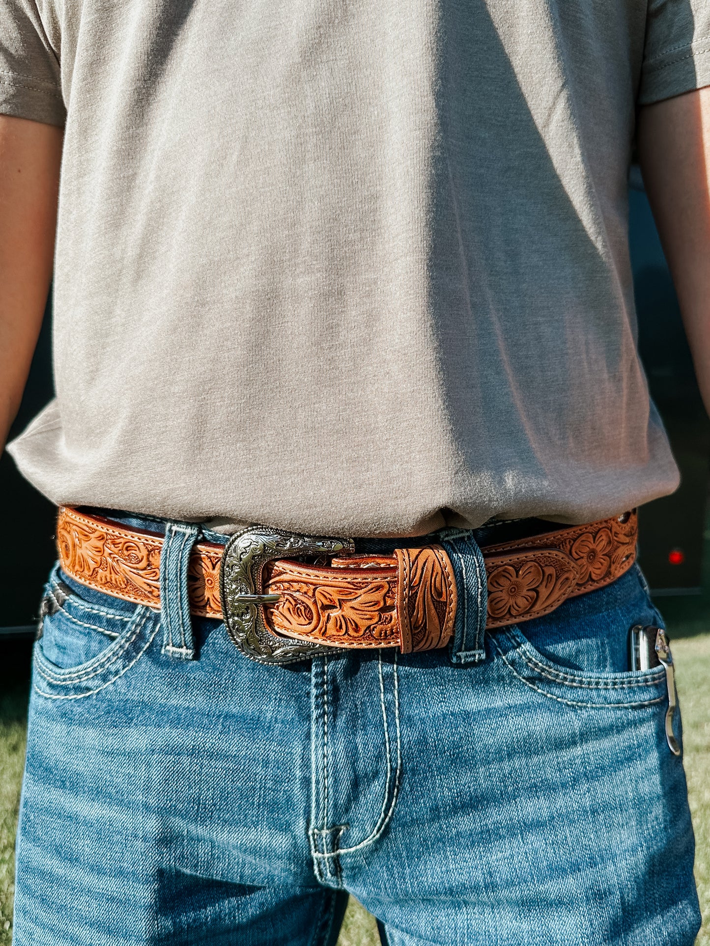 Beaded Leather Belt in Brown