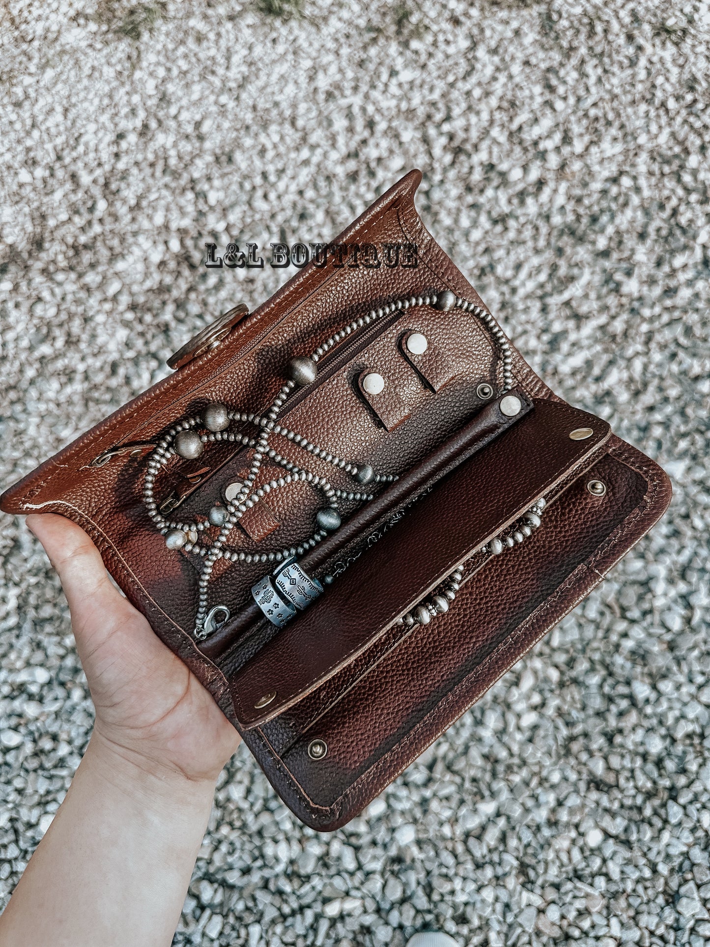 Cowhide Tooled Leather Rollup Jewelry Case