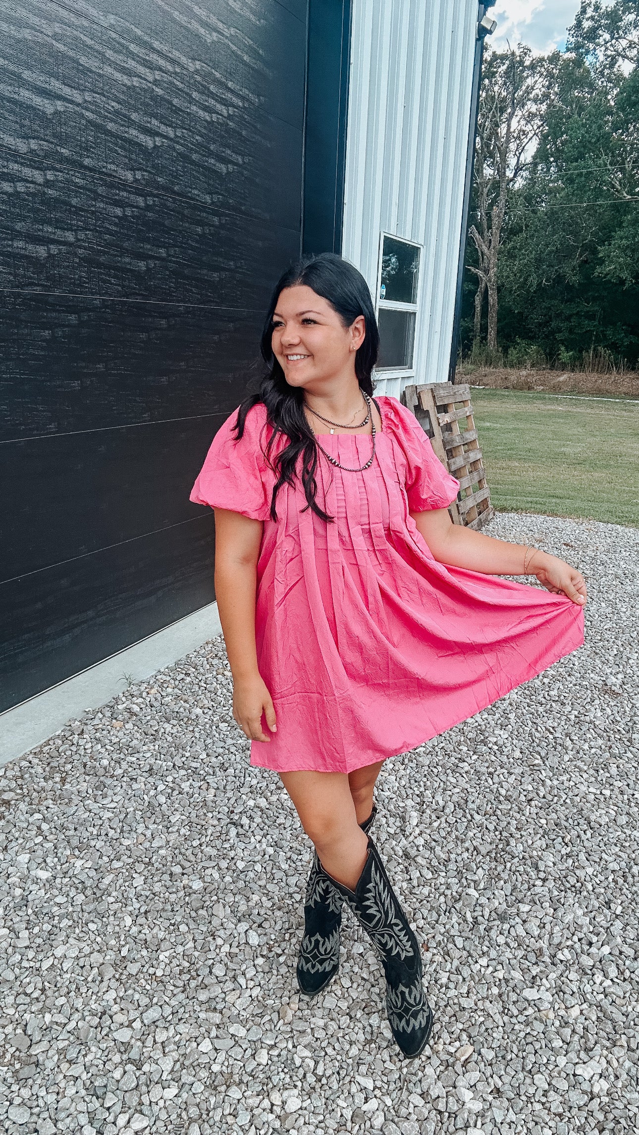 Pink Patterned Babydoll Dress