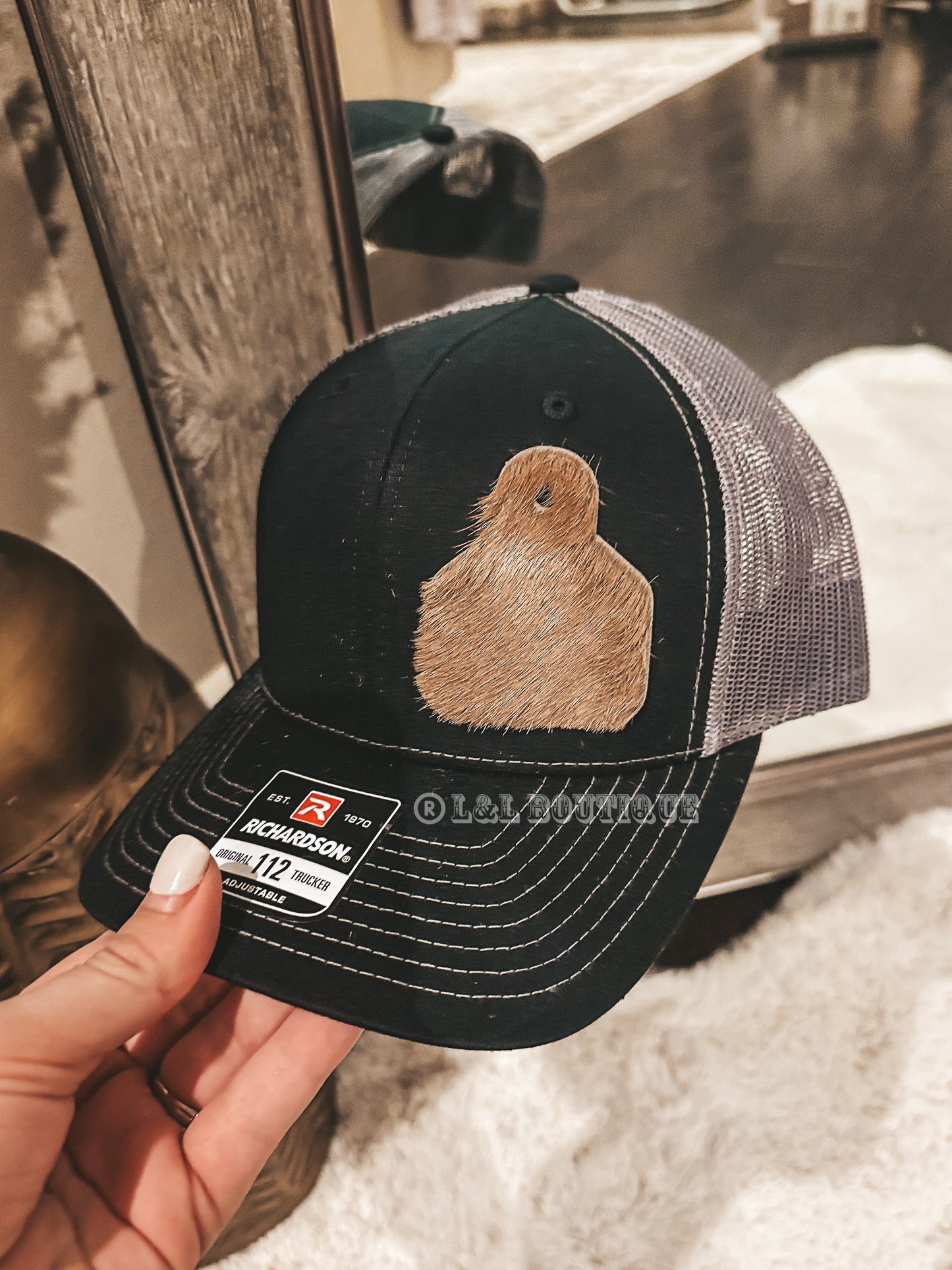 Cowhide Richardson Hat Black / Gray ~ Cowtag PREORDER