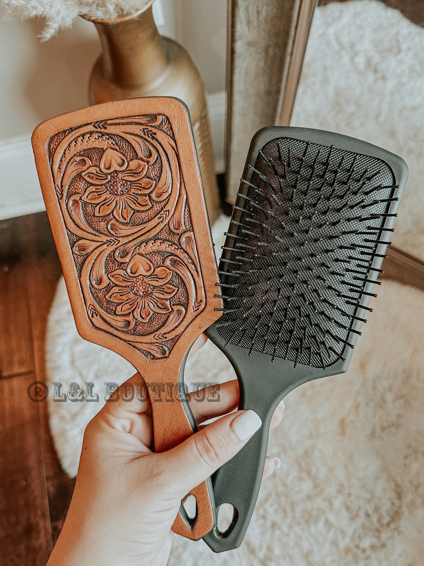 Tooled Leather Hair Brush