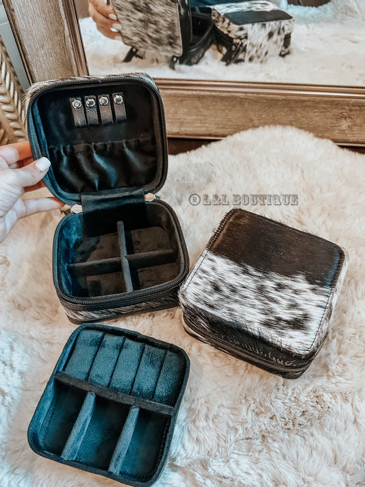 Cowhide Jewelry Box in Black