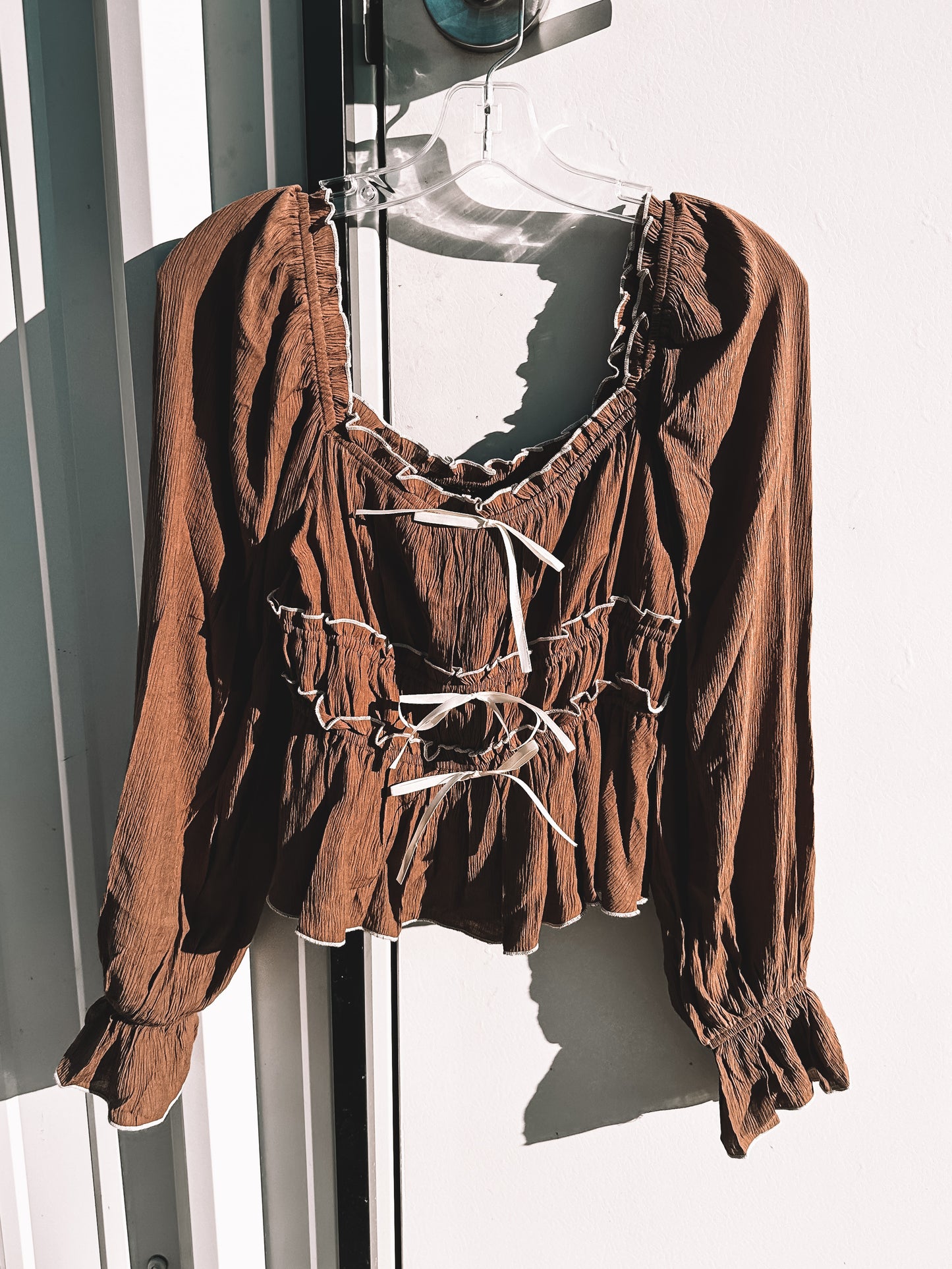 Brown & Cream Long Sleeve Crop Top