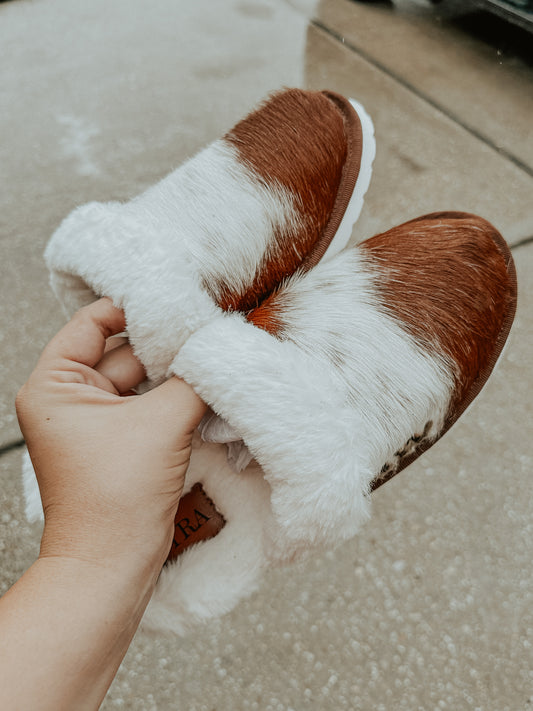 Brown Cowhide Slippers