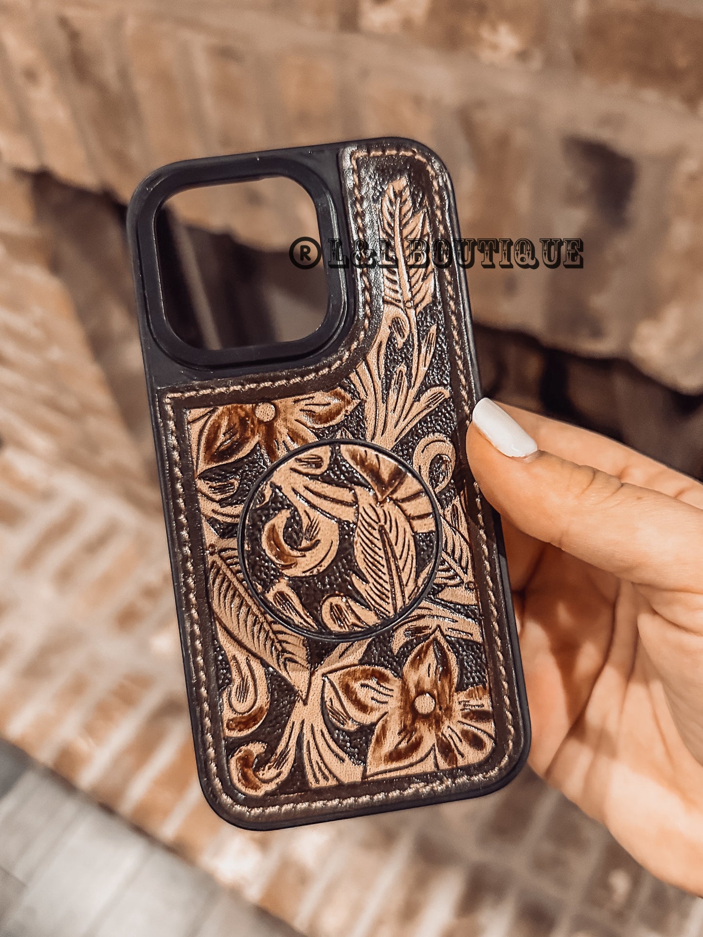 Leather Pop Socket Phone Case (iPhone 14 Pro)