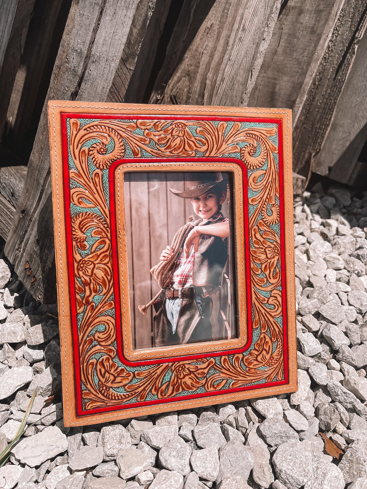 Magnolia Tooled Leather Picture Frame