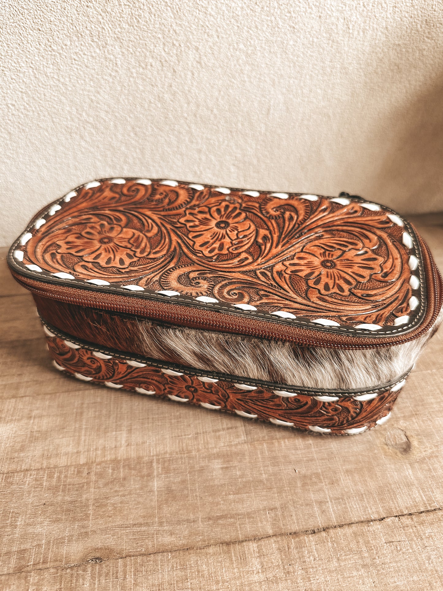 Classic Hand Tooled Cowhide Makeup Kit