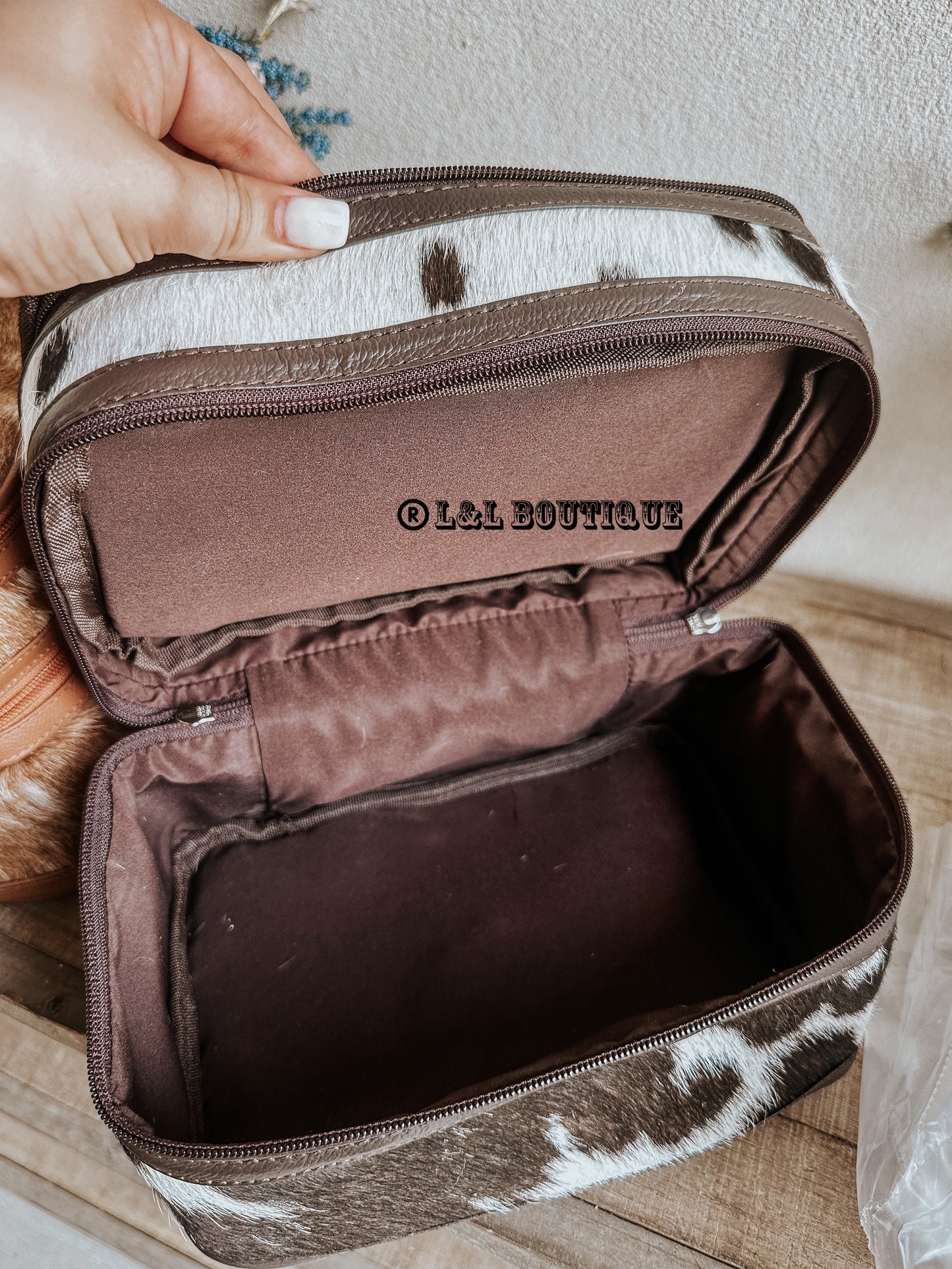 Cowhide Makeup Bag