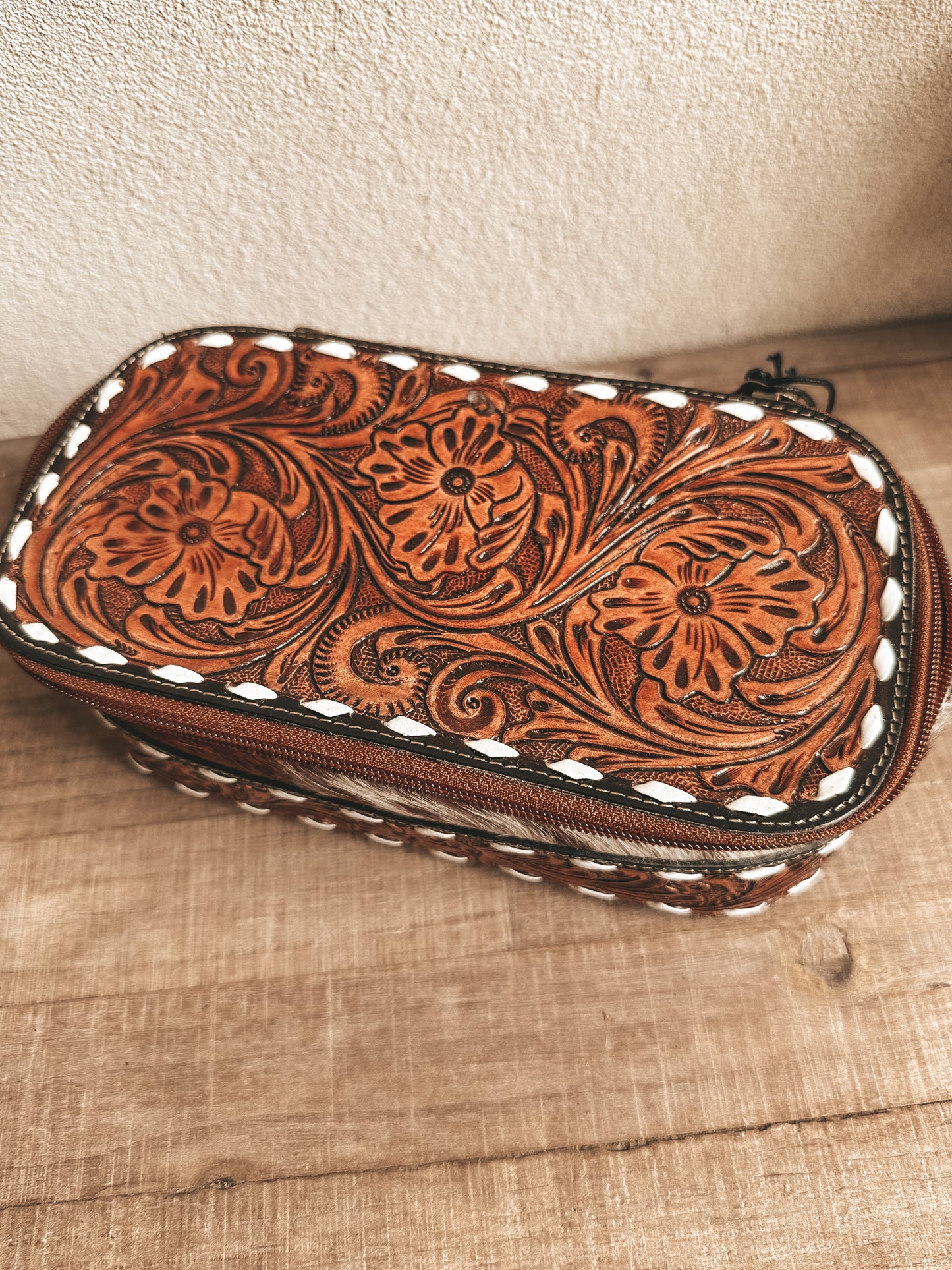 Classic Hand Tooled Cowhide Makeup Kit