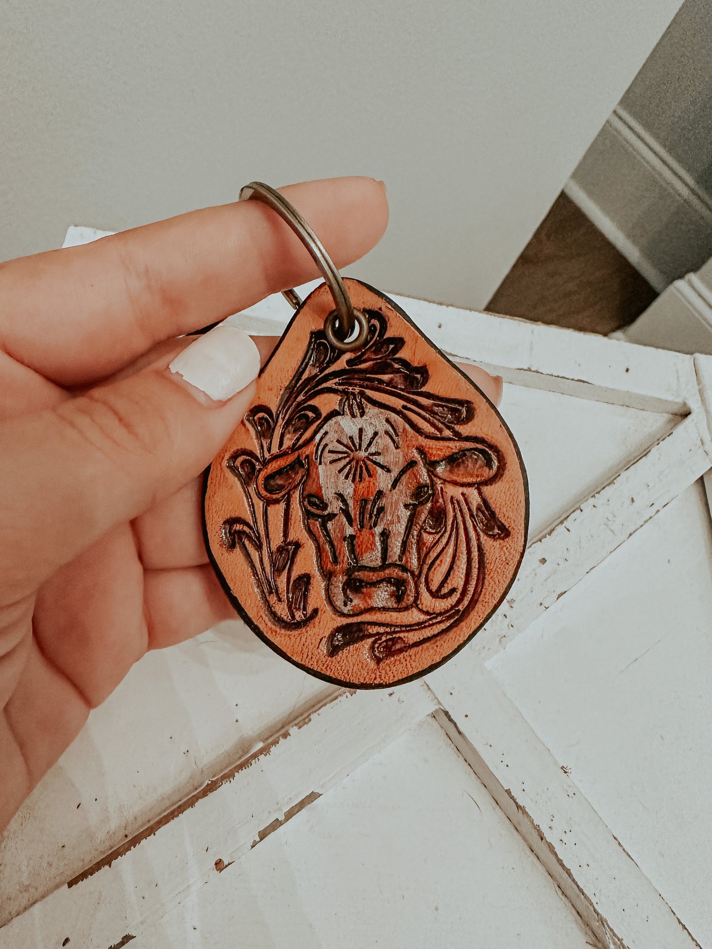 Steer Trail Leather Keychain