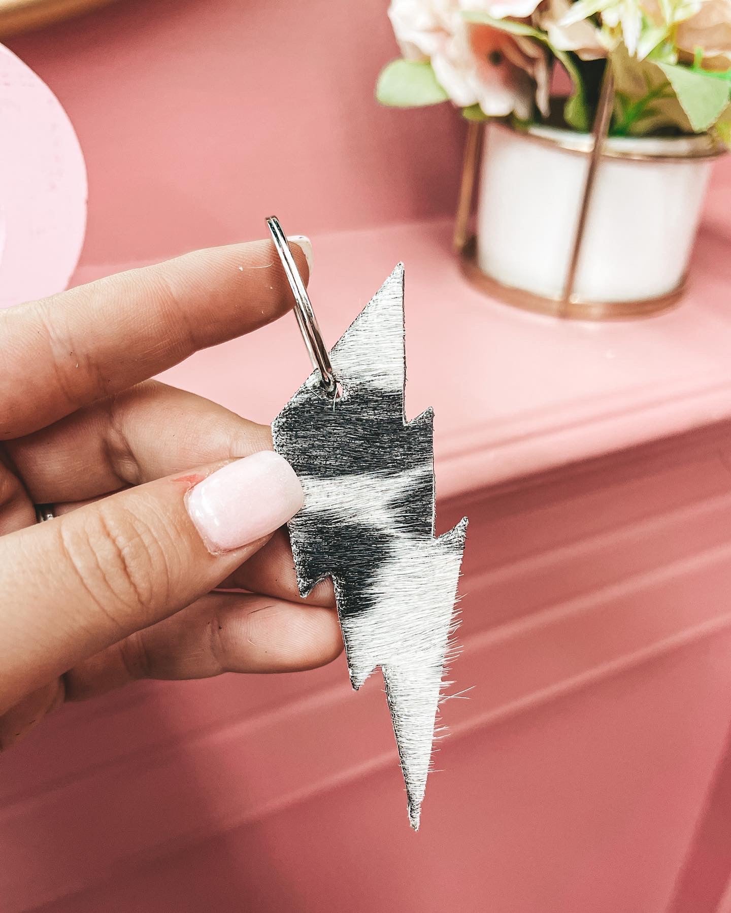 Cowhide Lightning Bolt Keychain