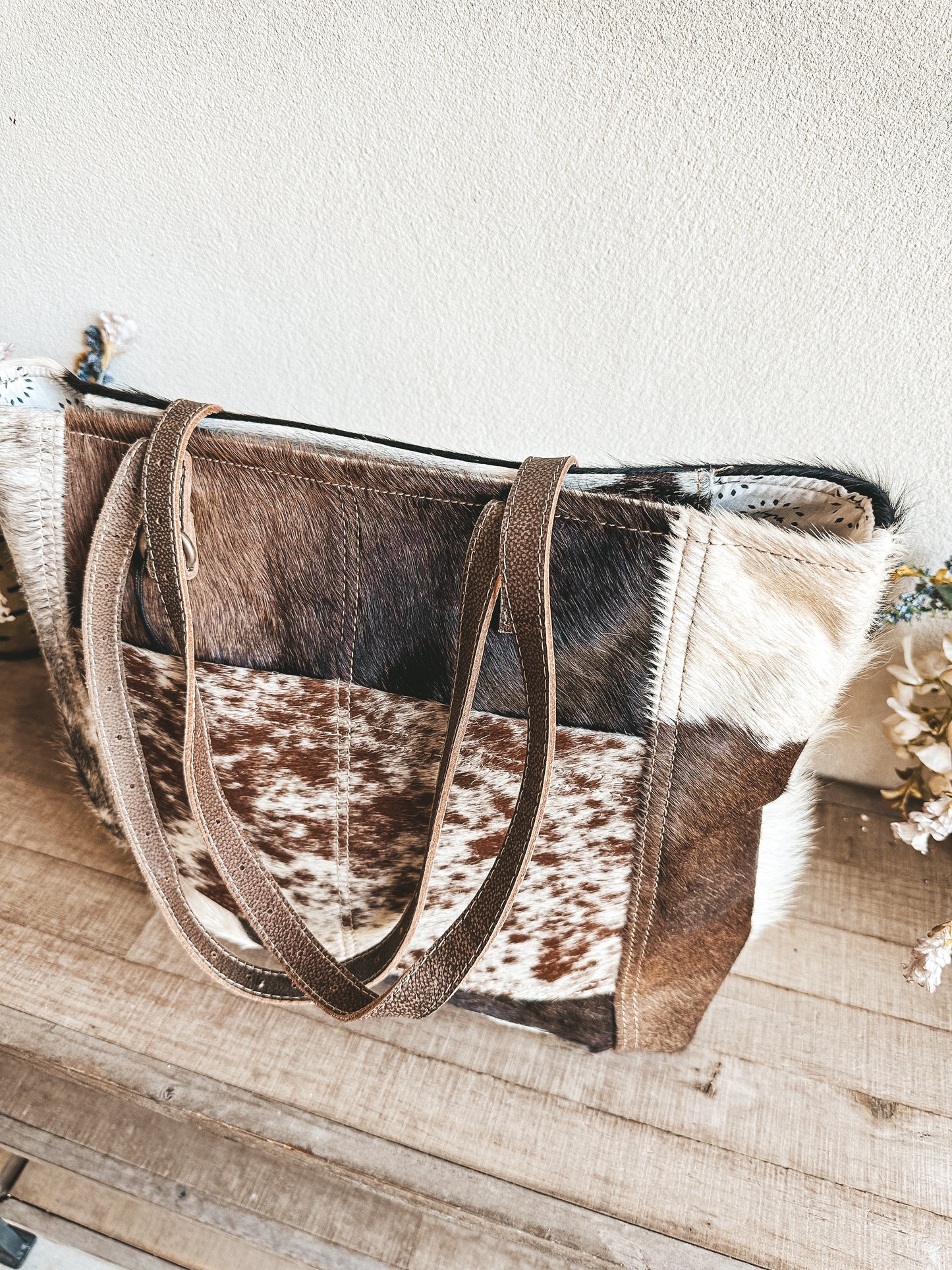 Cowhide Front Pocket Tote Bag